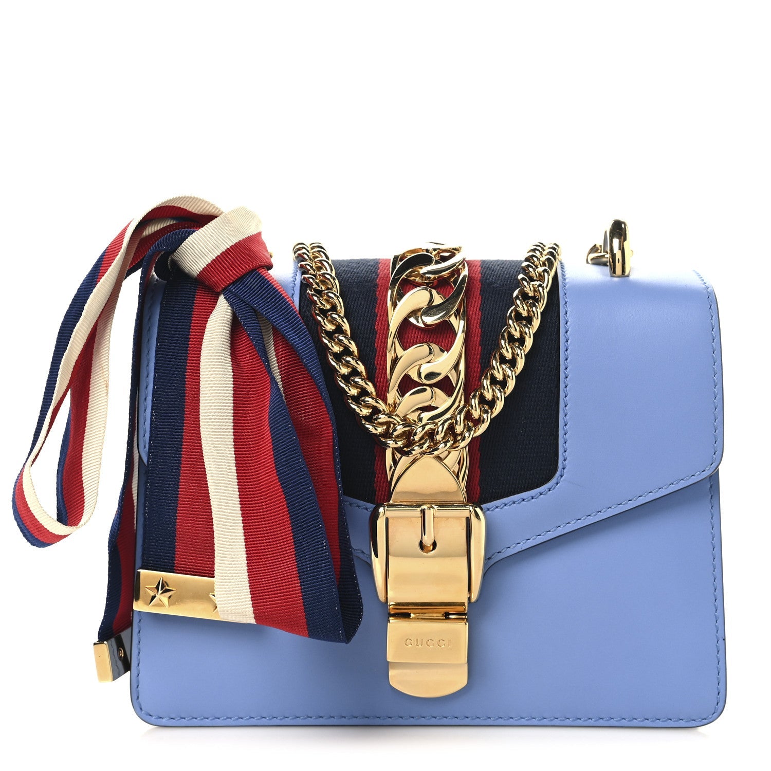 Calfskin Mini Sylvie Chain Shoulder Bag Clear Sky Blue