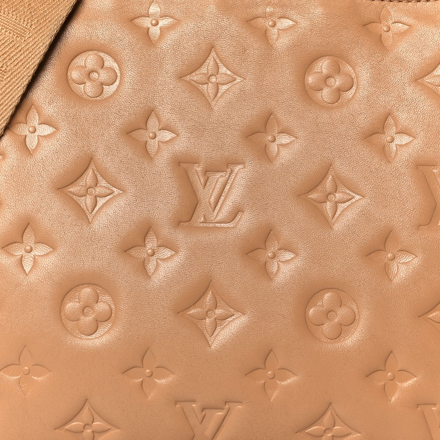 Lambskin Embossed Monogram Coussin PM Camel