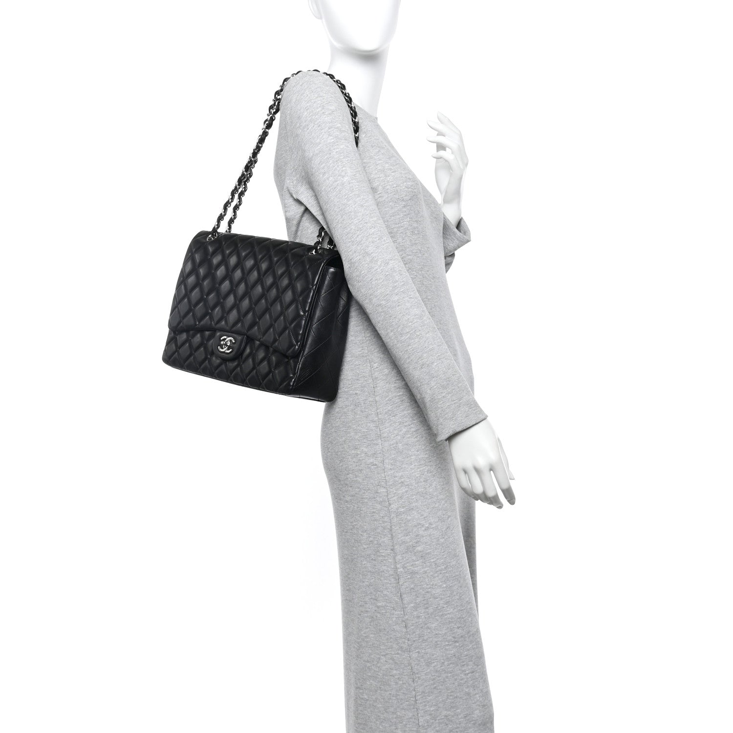 Lambskin Quilted Maxi Single Flap Black