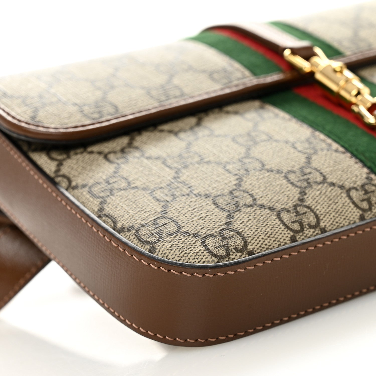 GG Supreme Monogram Azalea Calfskin Web Jackie 1961 Belt Bag 100 40 Beige Ebony Brown Sugar
