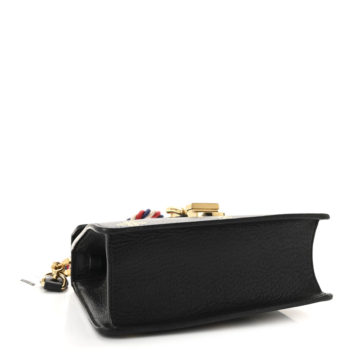 Textured Calfskin Bee Star Print Mini Sylvie Top Handle Bag Black