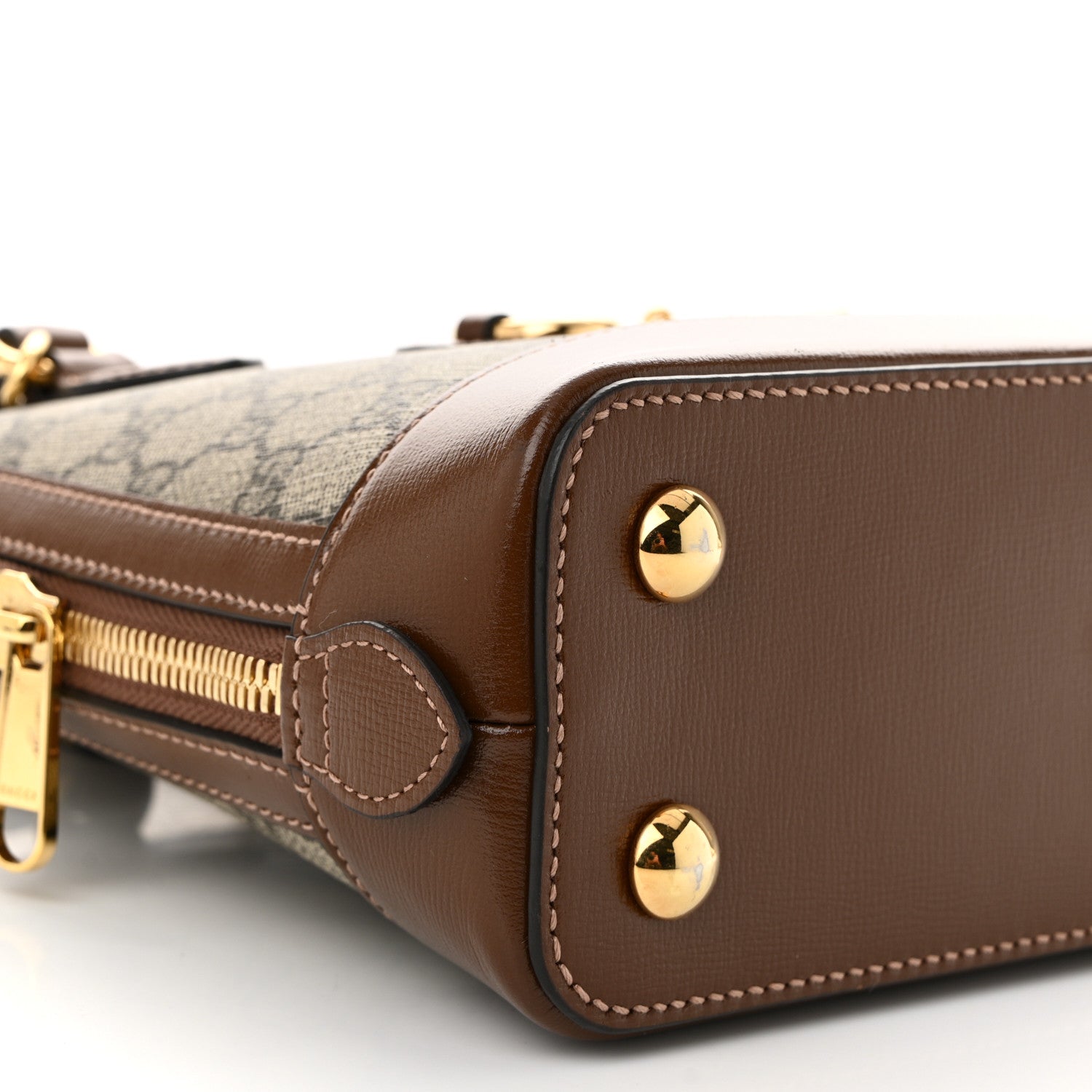 GG Supreme Monogram Azalea Calfskin Small Horsebit 1955 Top Handle Bag Beige Ebony Brown Sugar
