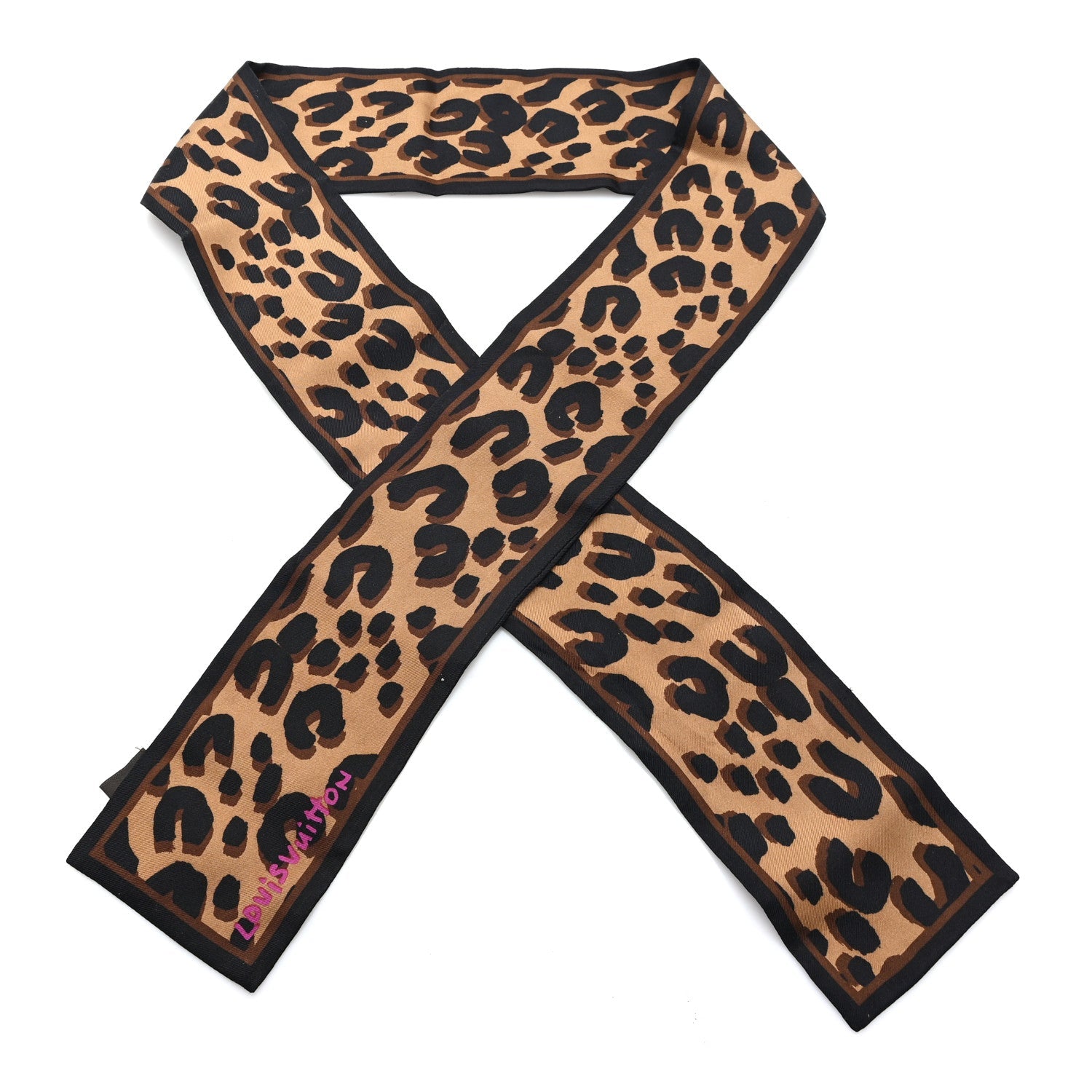 Silk Leopard Bandeau Scarf Marron
