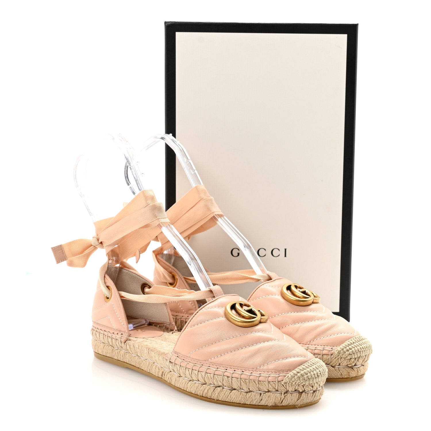 Nappa Matelasse GG Marmont Ankle Wrap Espadrilles 35 Skin Rose