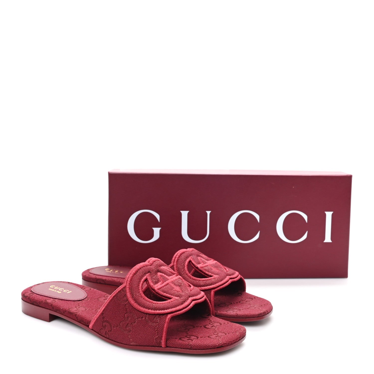 GG Canvas Interlocking G Cut Out Slide Sandals 37.5 Rosso Ancora