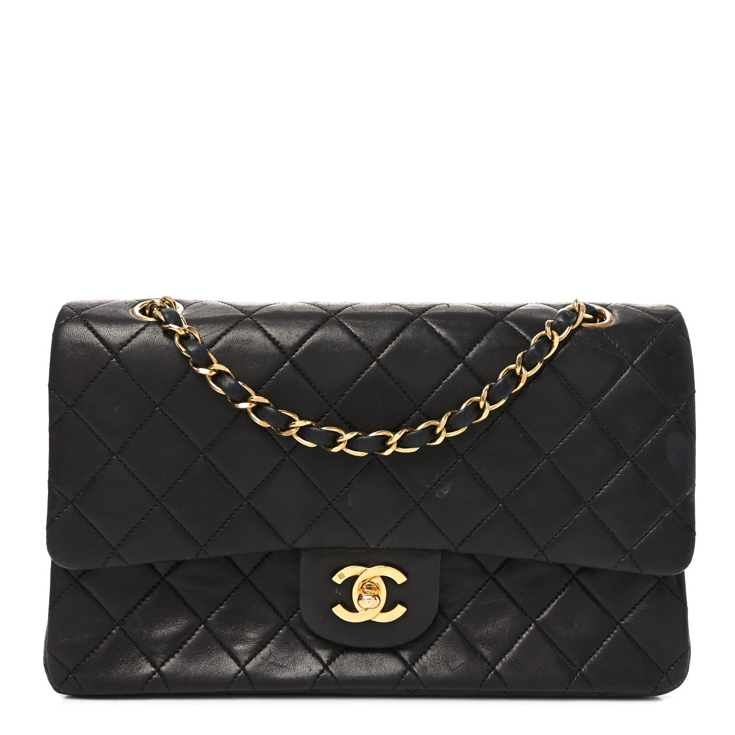 Lambskin Quilted Medium Double Flap Black
