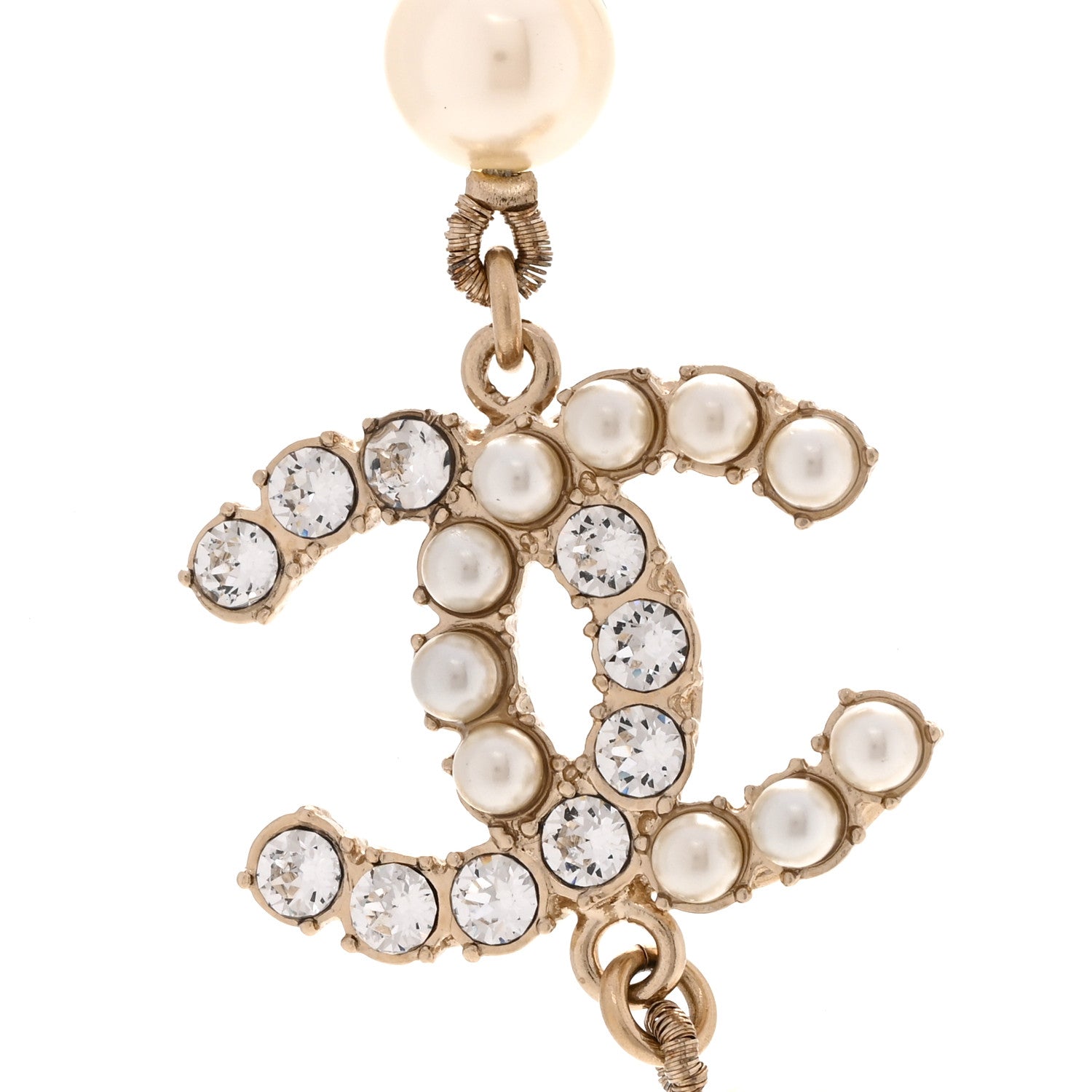 Pearl Baguette Crystal CC Long Necklace Gold