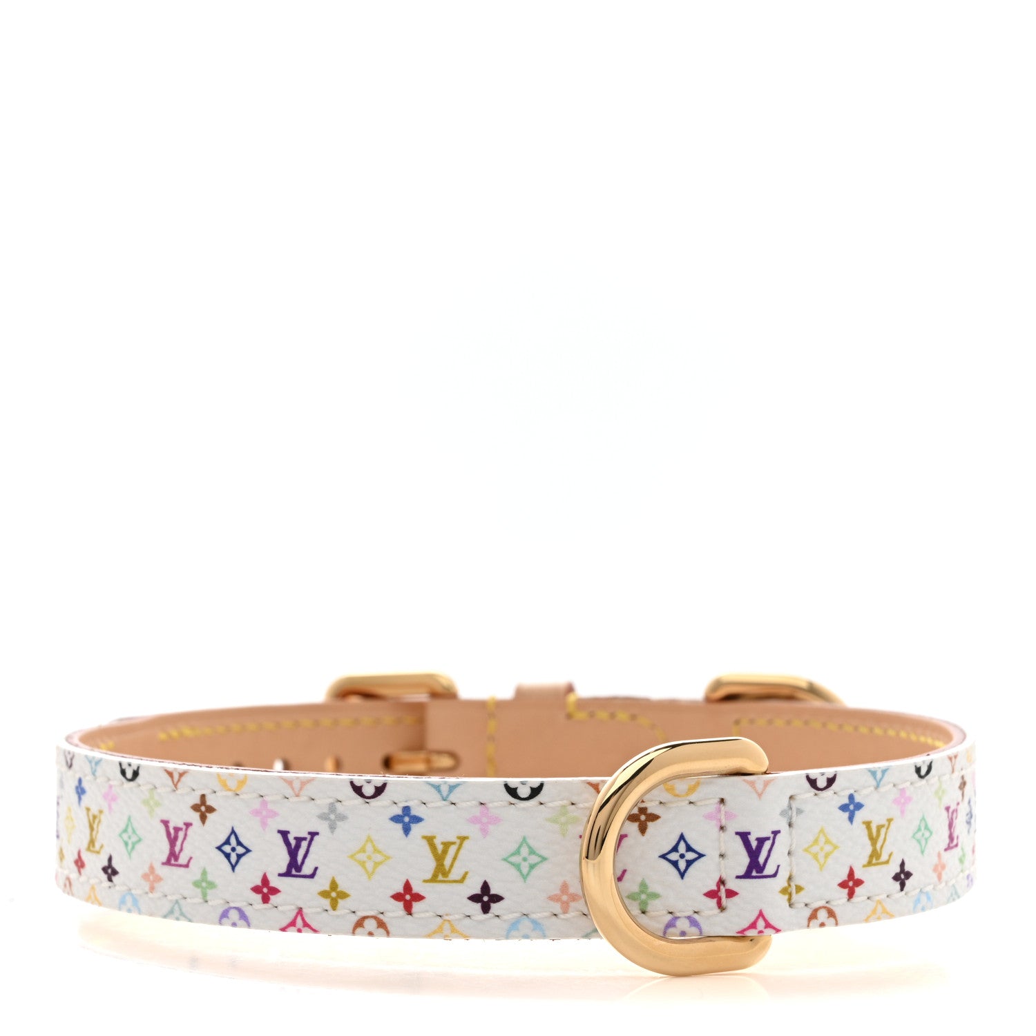 LV X TM Monogram Multicolor Dog Collar MM White