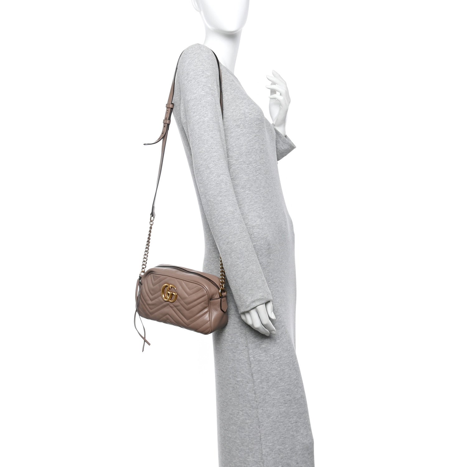 Calfskin Matelasse Small GG Marmont Chain Shoulder Bag Porcelain Rose