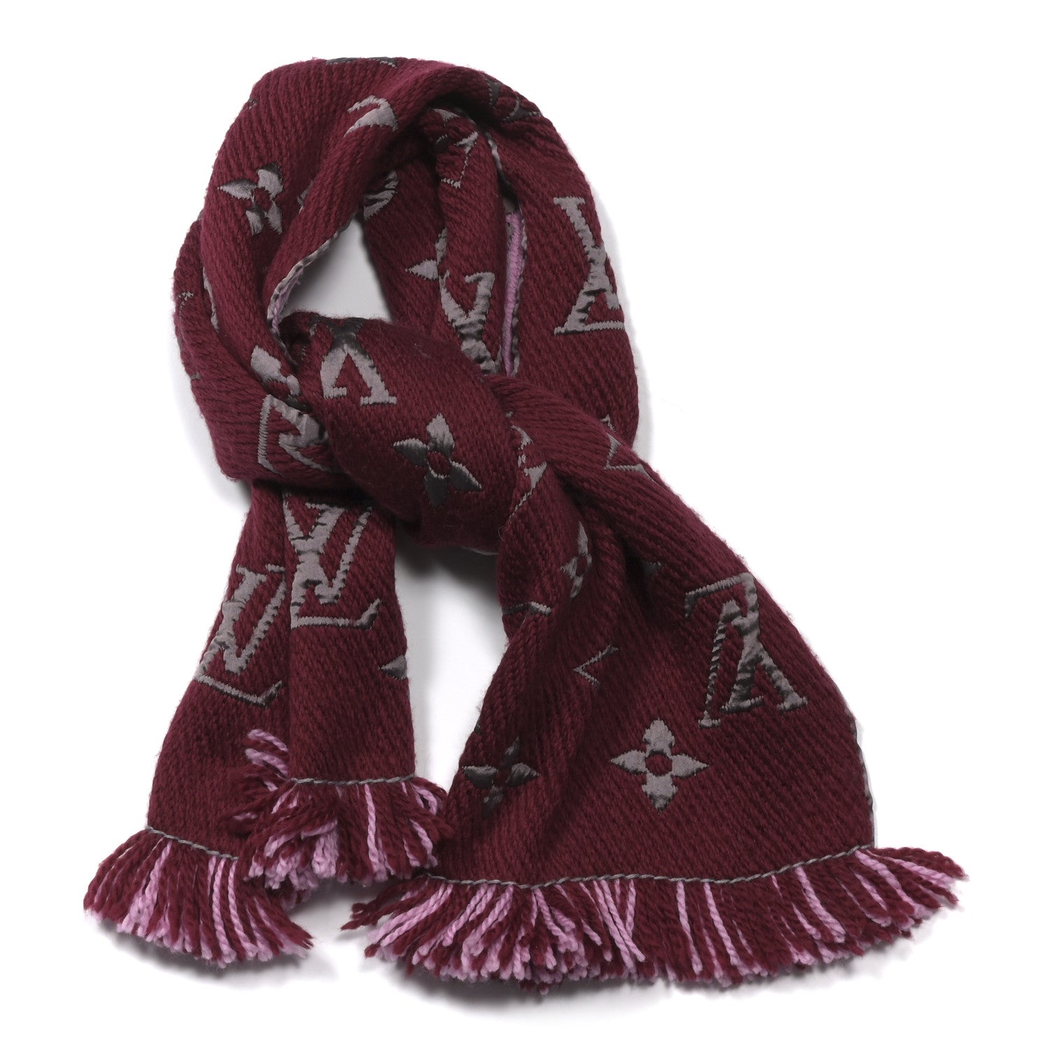 Wool Silk Logomania Scarf Wine