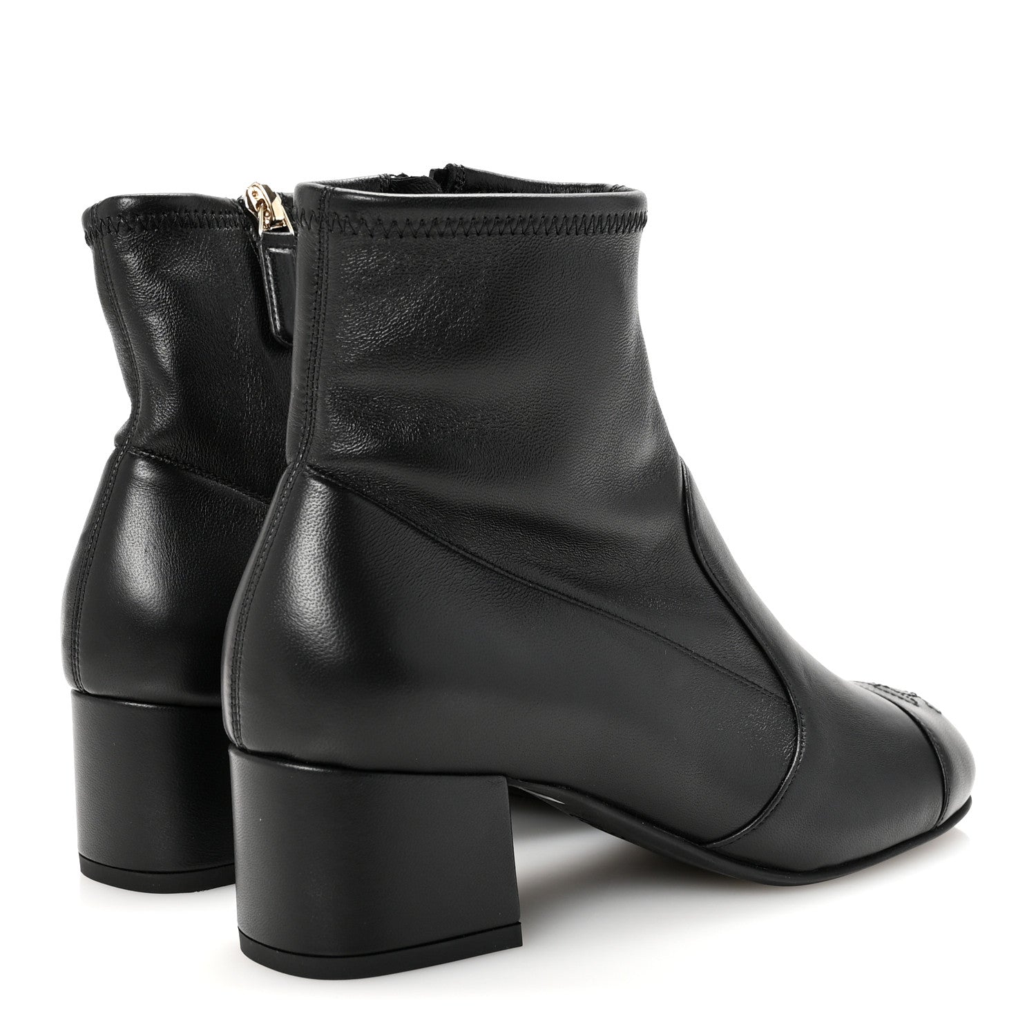 Stretch Lambskin Cap Toe CC Uniform Short Boots  35 Black