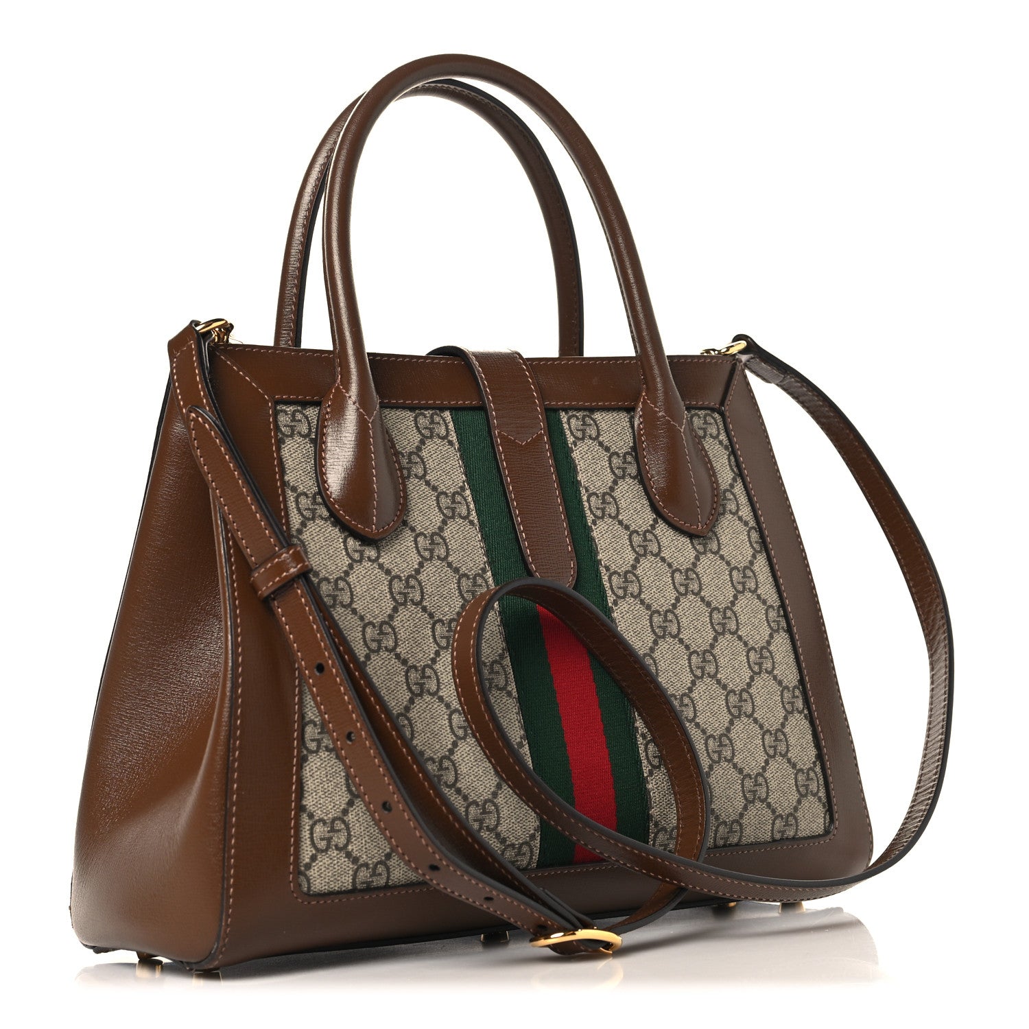 GG Supreme Monogram Azalea Calfskin Web Medium Jackie 1961 Tote Beige Ebony Brown Sugar