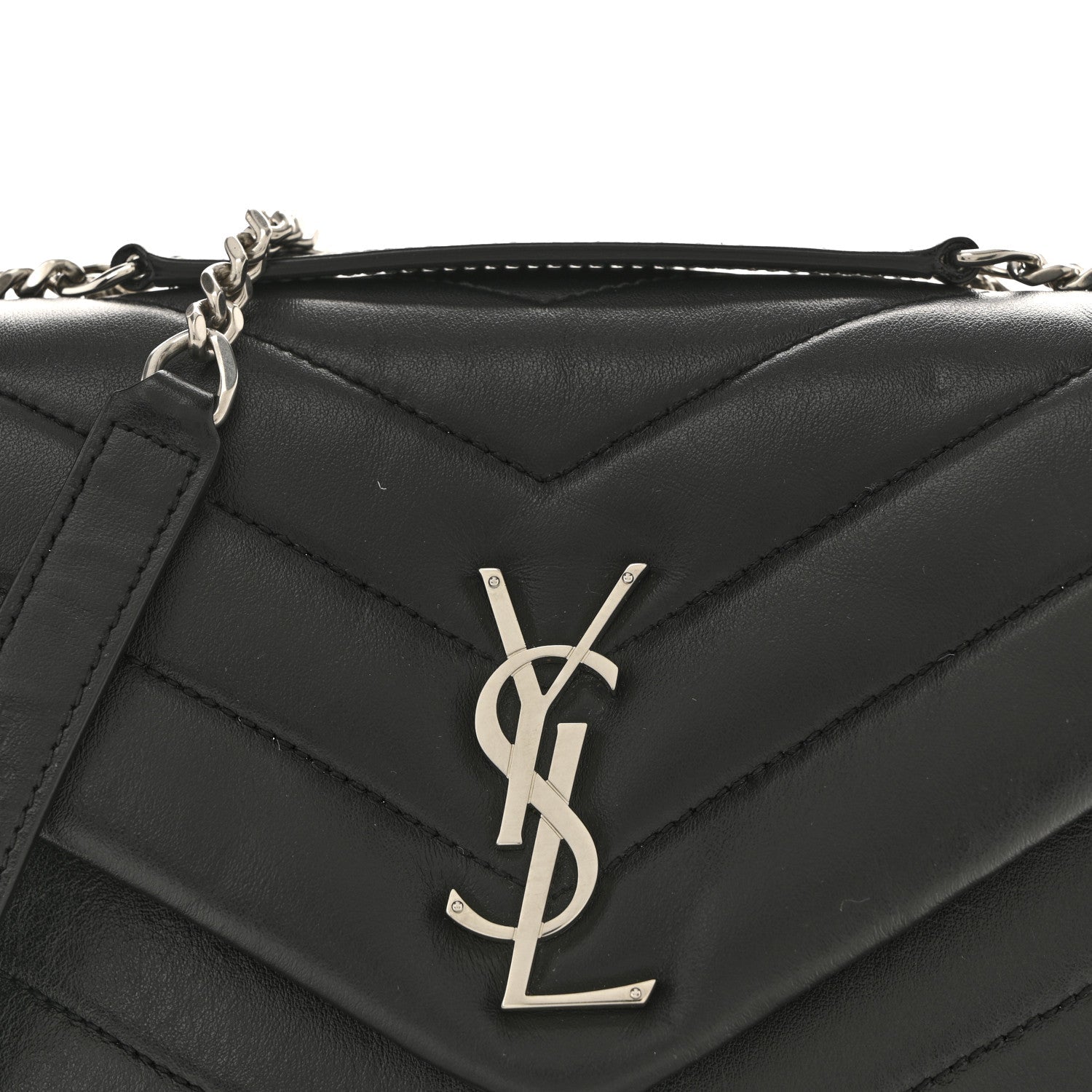 Calfskin Y Quilted Monogram Small Loulou Chain Satchel Black