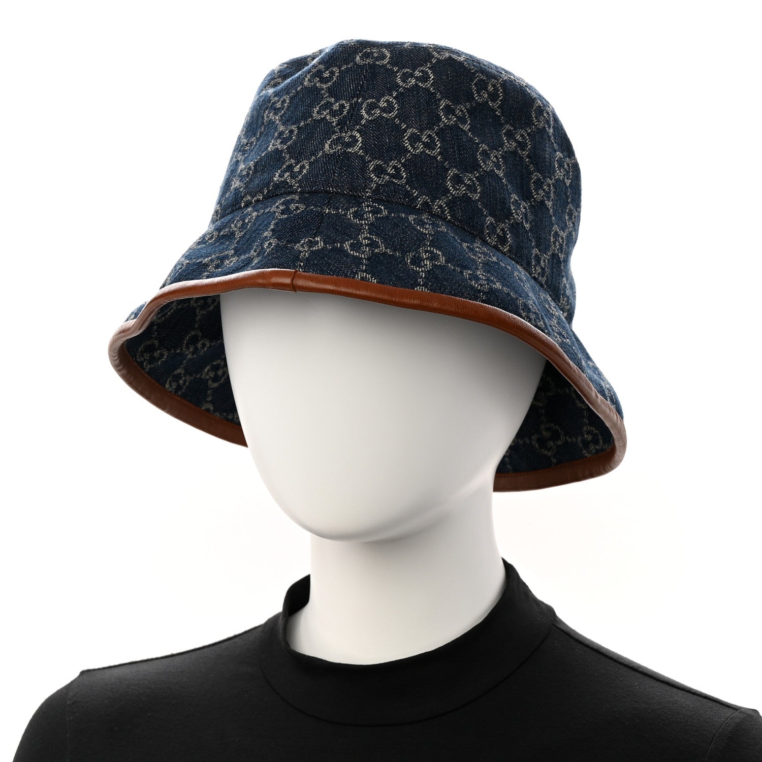 Washed Jacquard Denim Nappa GG Monogram Oscar Bucket Hat L Denim Cuir