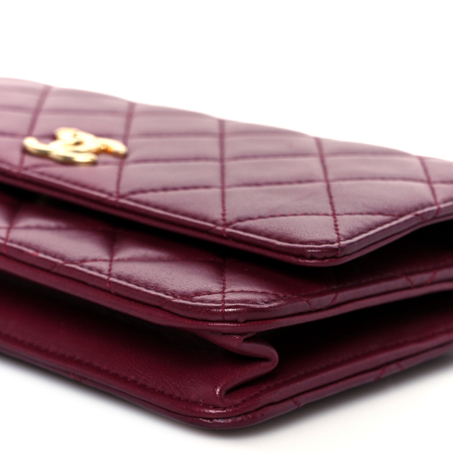 Lambskin Quilted Top Handle Wallet On Chain WOC  Burgundy