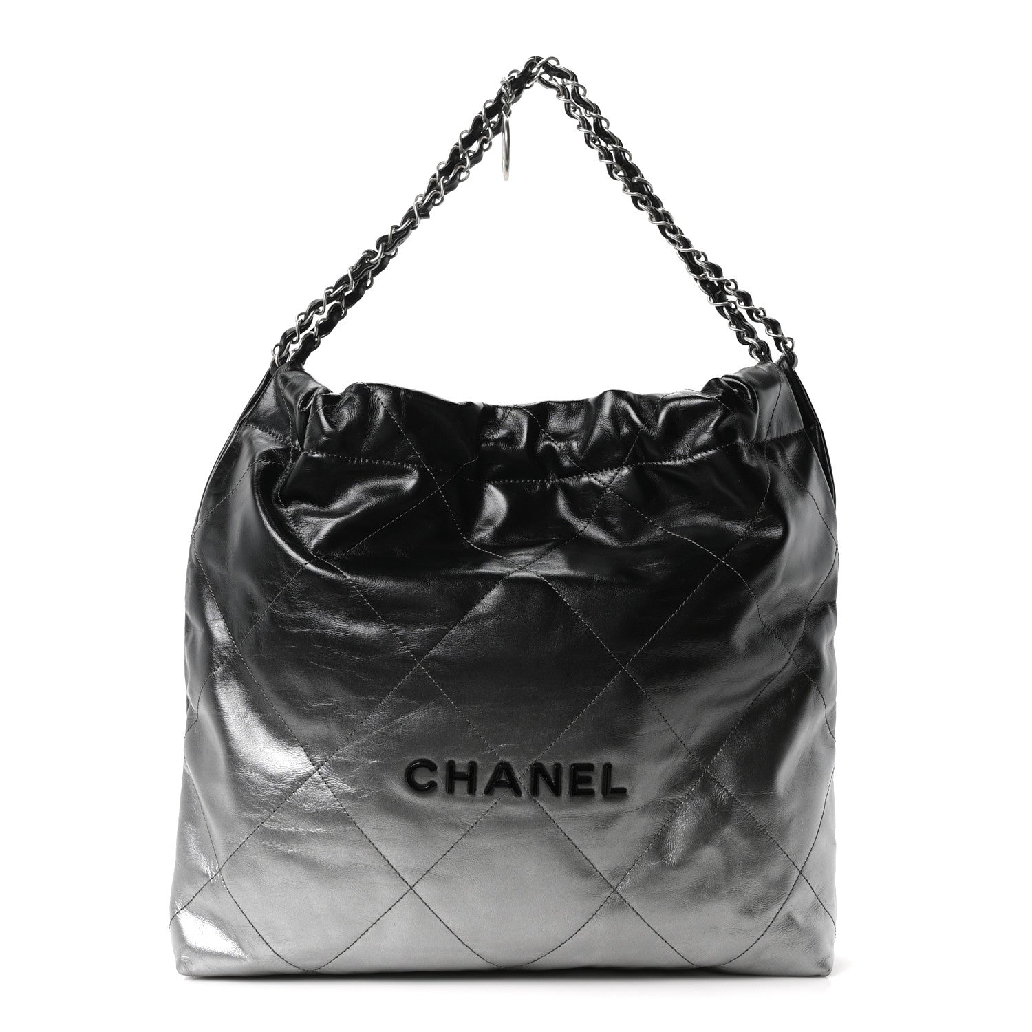 Metallic Shaded Calfskin Quilted Chanel 22 Black Silver