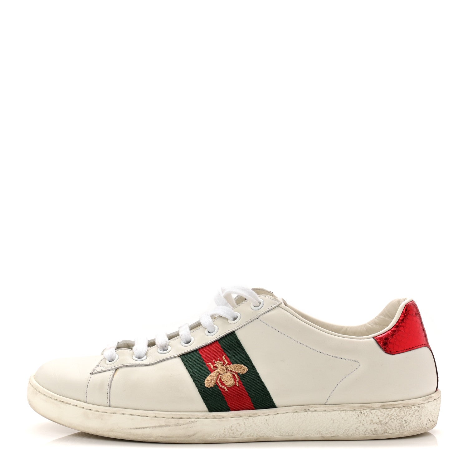 Calfskin Ayers Bee Embroidered Womens Ace Sneakers 39.5 White Green
