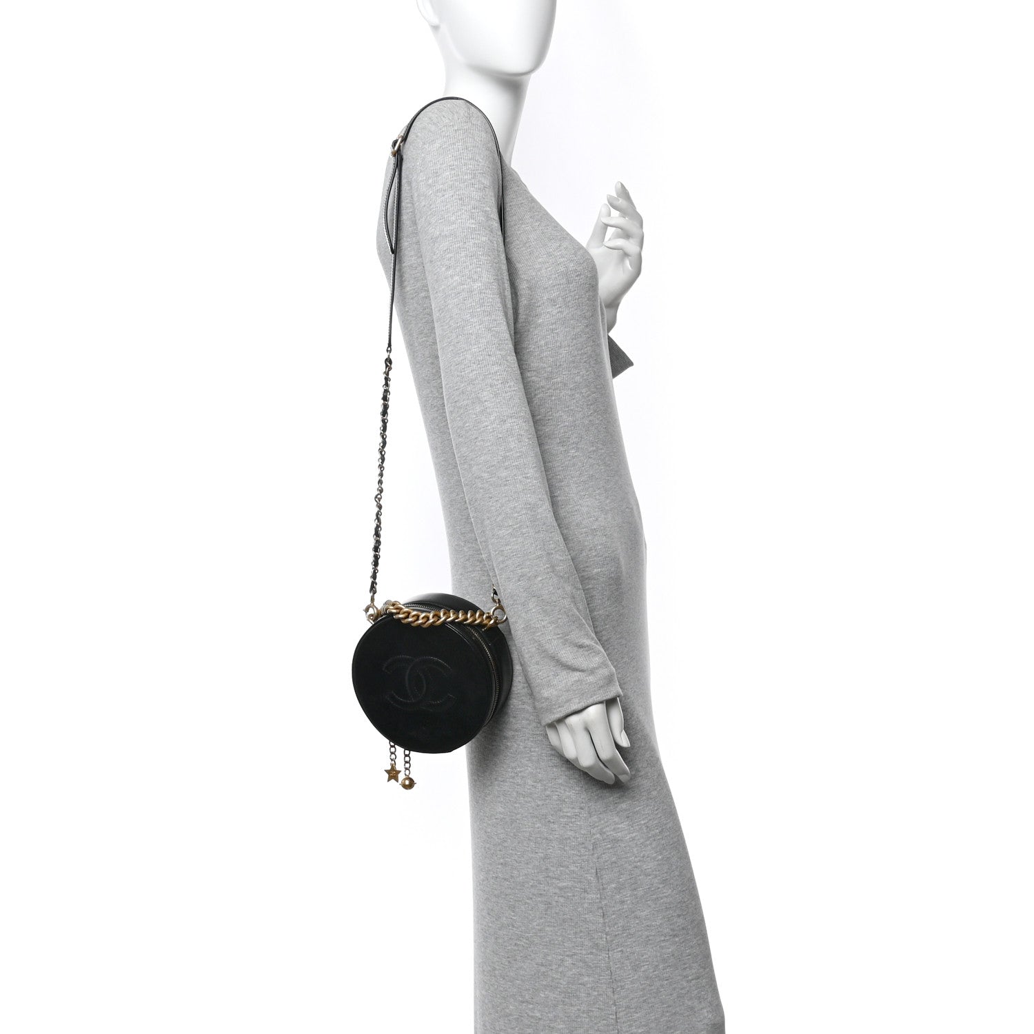 Glazed Calfskin Round As Earth Evening Bag Black