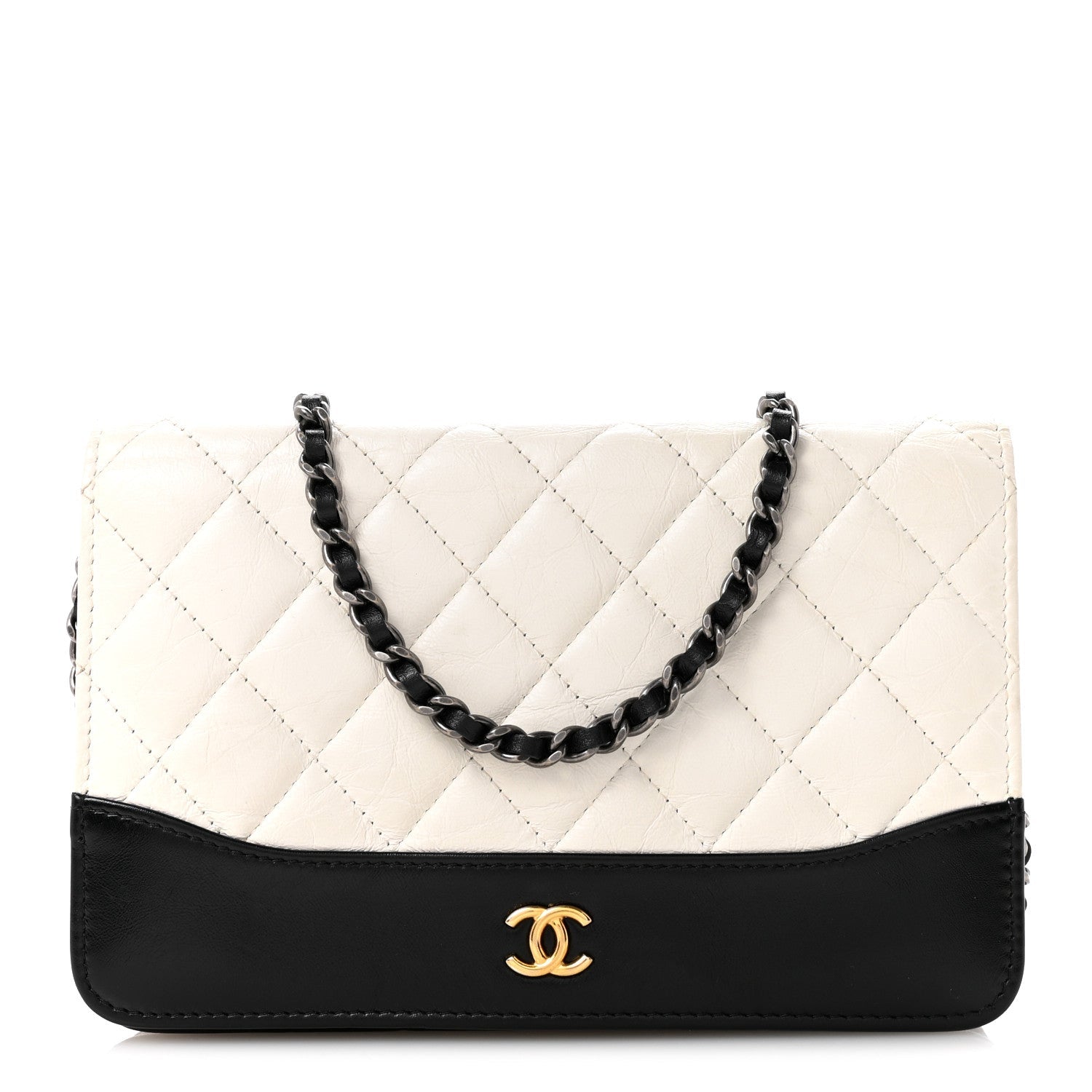 Aged Calfskin Quilted Gabrielle Wallet On Chain WOC White Black