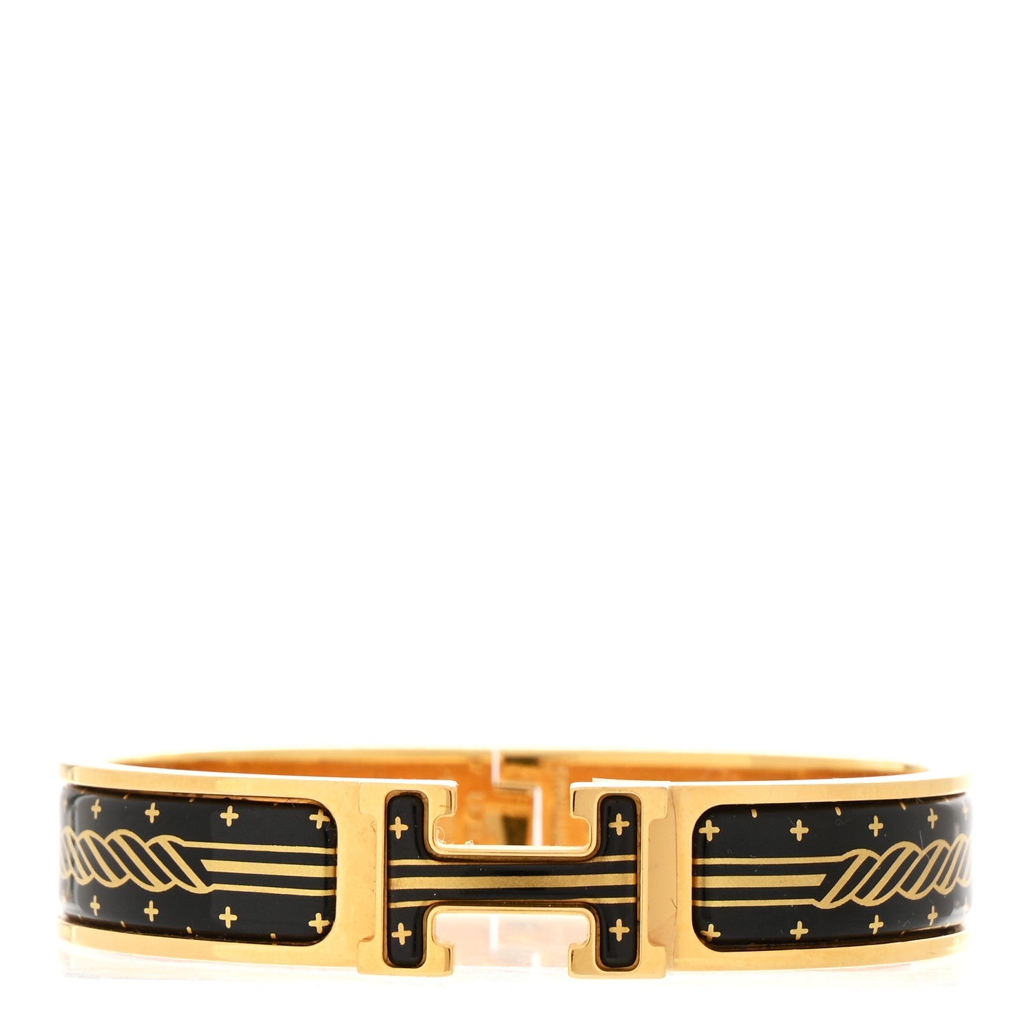 Enamel Printed Quadrige Au Fil Narrow Clic Clac H Bracelet PM Jaune Or Black