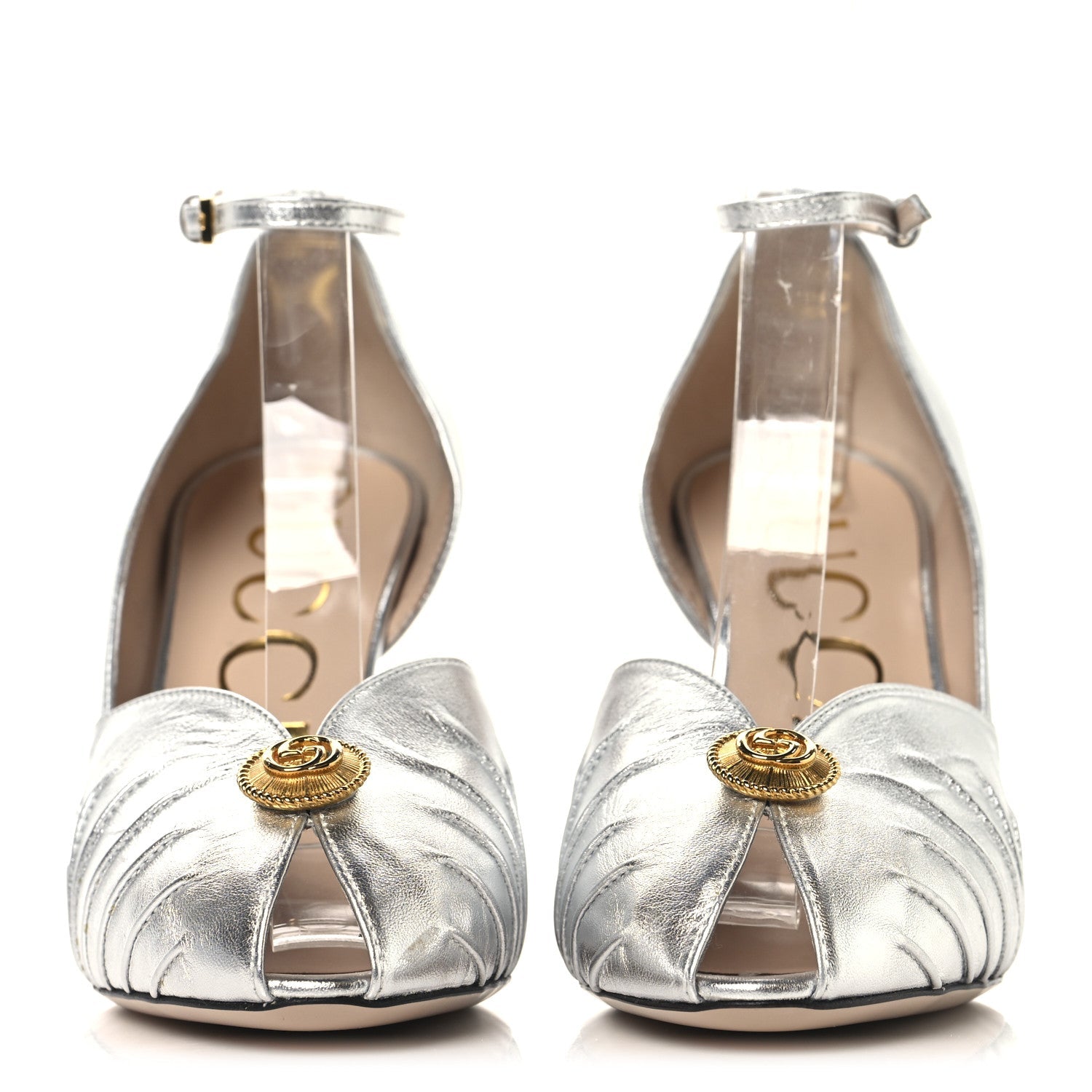 Metallic Nappa Rose 95mm Open Toe Pumps 38.5 Argento