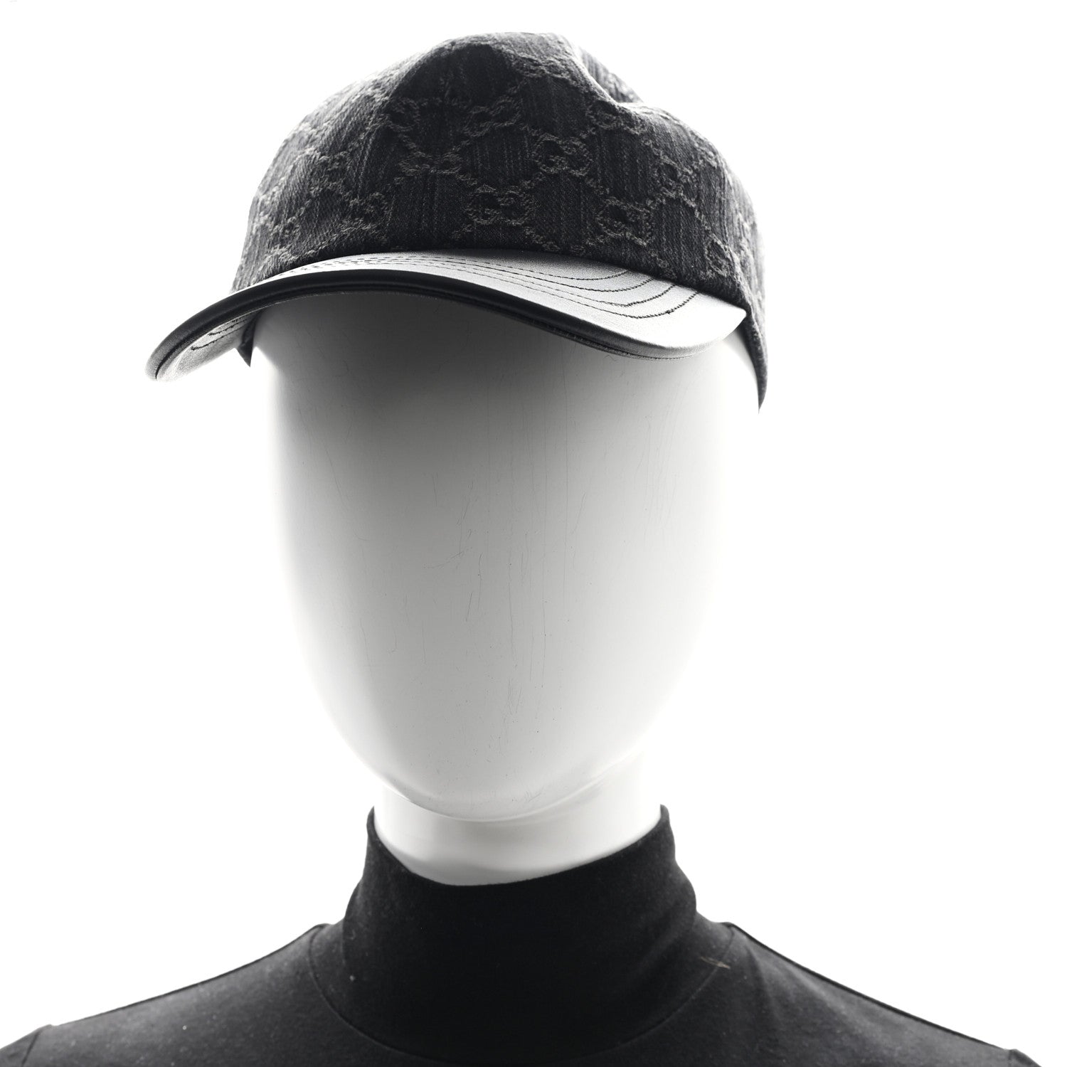 Denim Calfskin GG Monogram Baseball Hat M Black Grey
