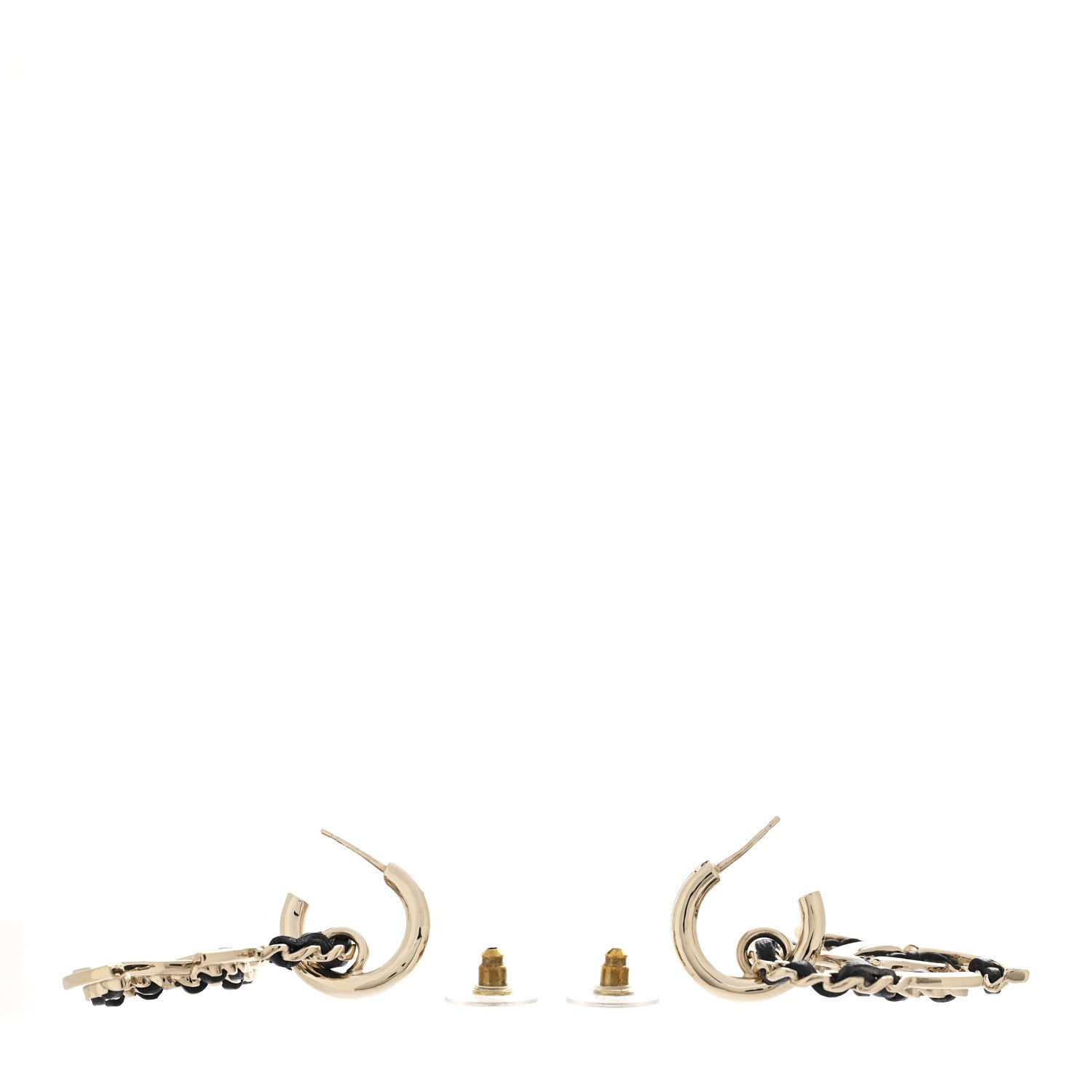 Lambskin Chain CC Drop Earrings Black Gold