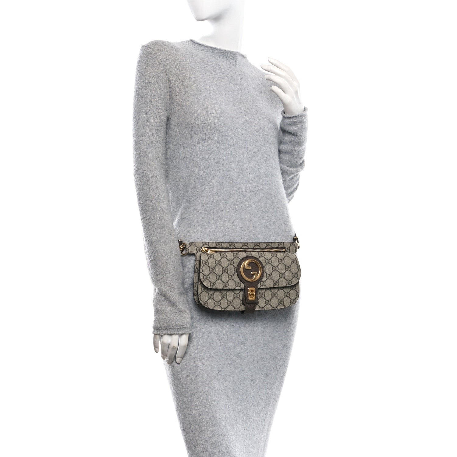 GG Supreme Monogram Textured Dollar Calfskin Blondie Belt Bag Beige Ebony New Acero
