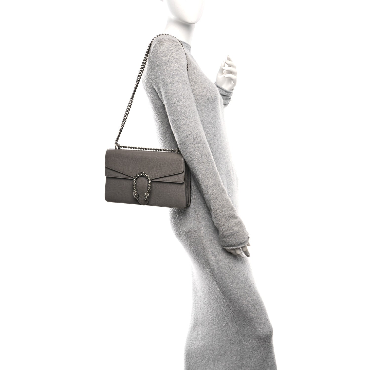 Pebbled Calfskin Small Dionysus Shoulder Bag Dusty Grey