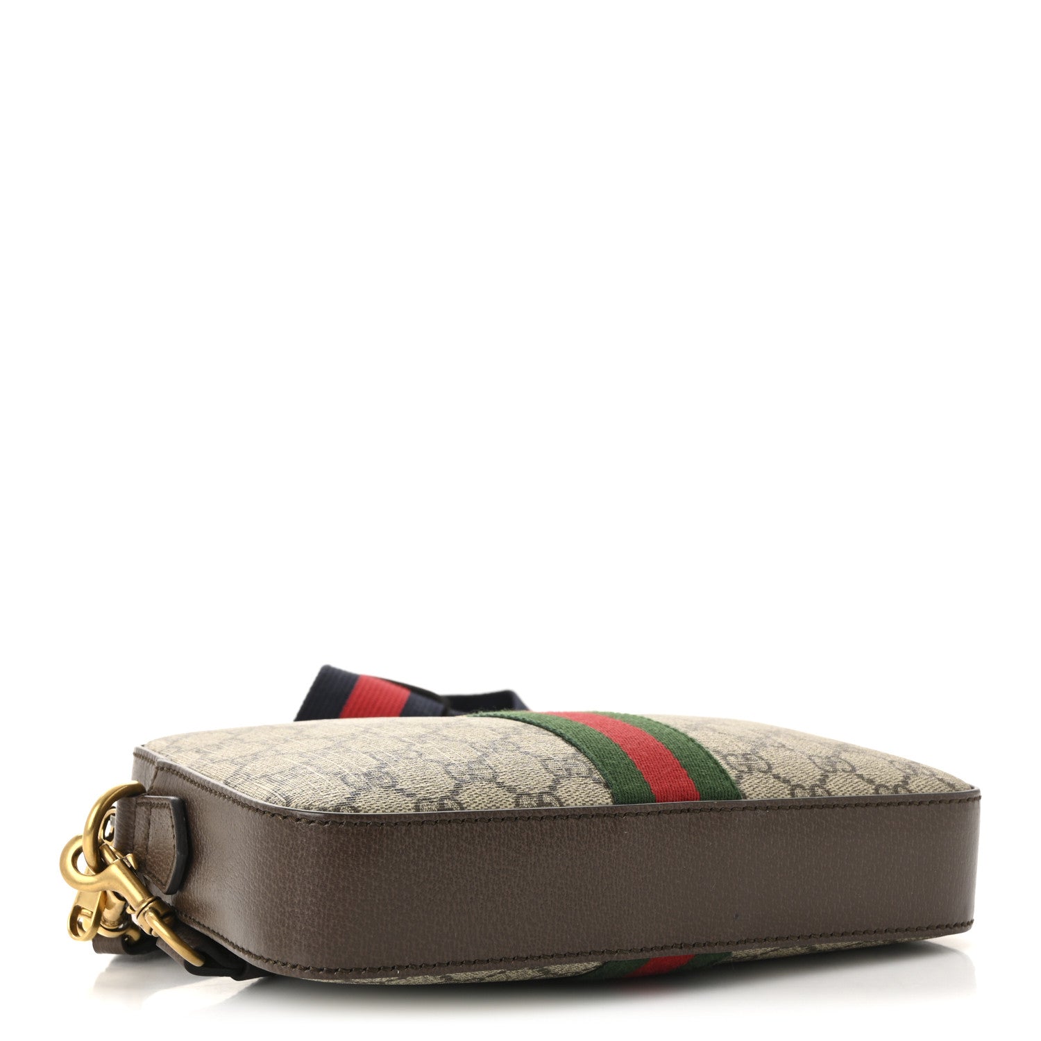 GG Supreme Monogram Textured Dollar Calfskin Web Ophidia Wristlet Shoulder Bag Beige Ebony New Acero