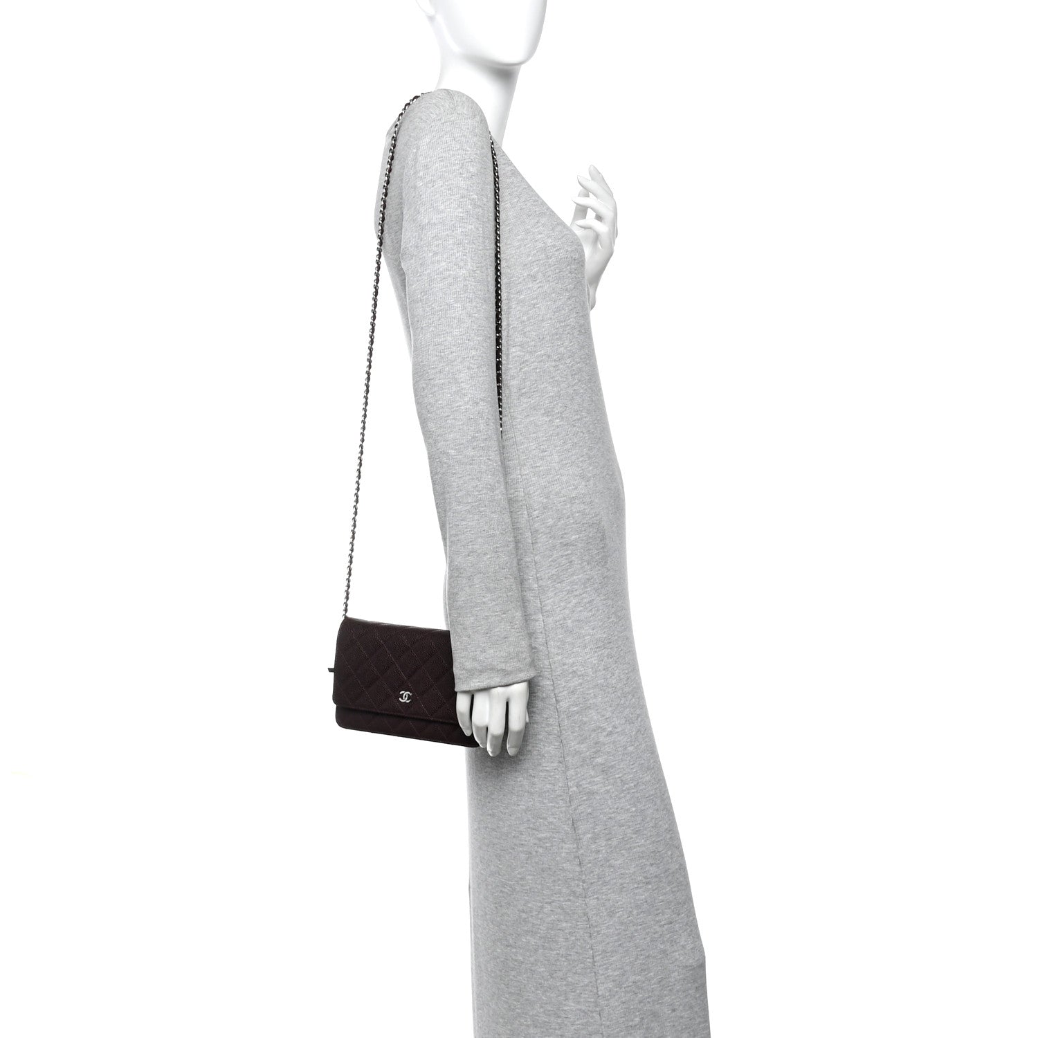 Caviar Quilted Wallet on Chain WOC Burgundy