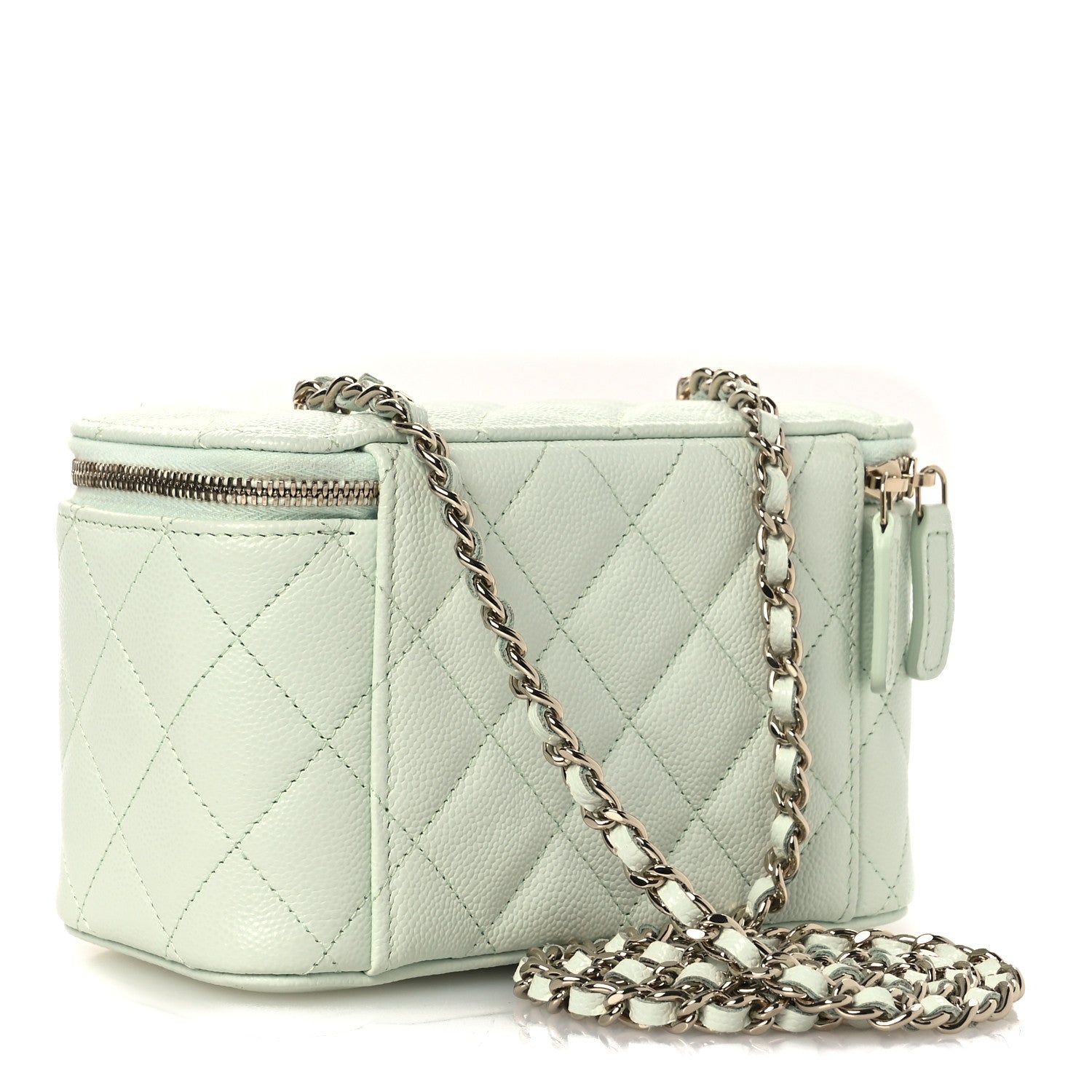 Caviar Quilted Small Tiny CC Vanity Case With Chain Light Green