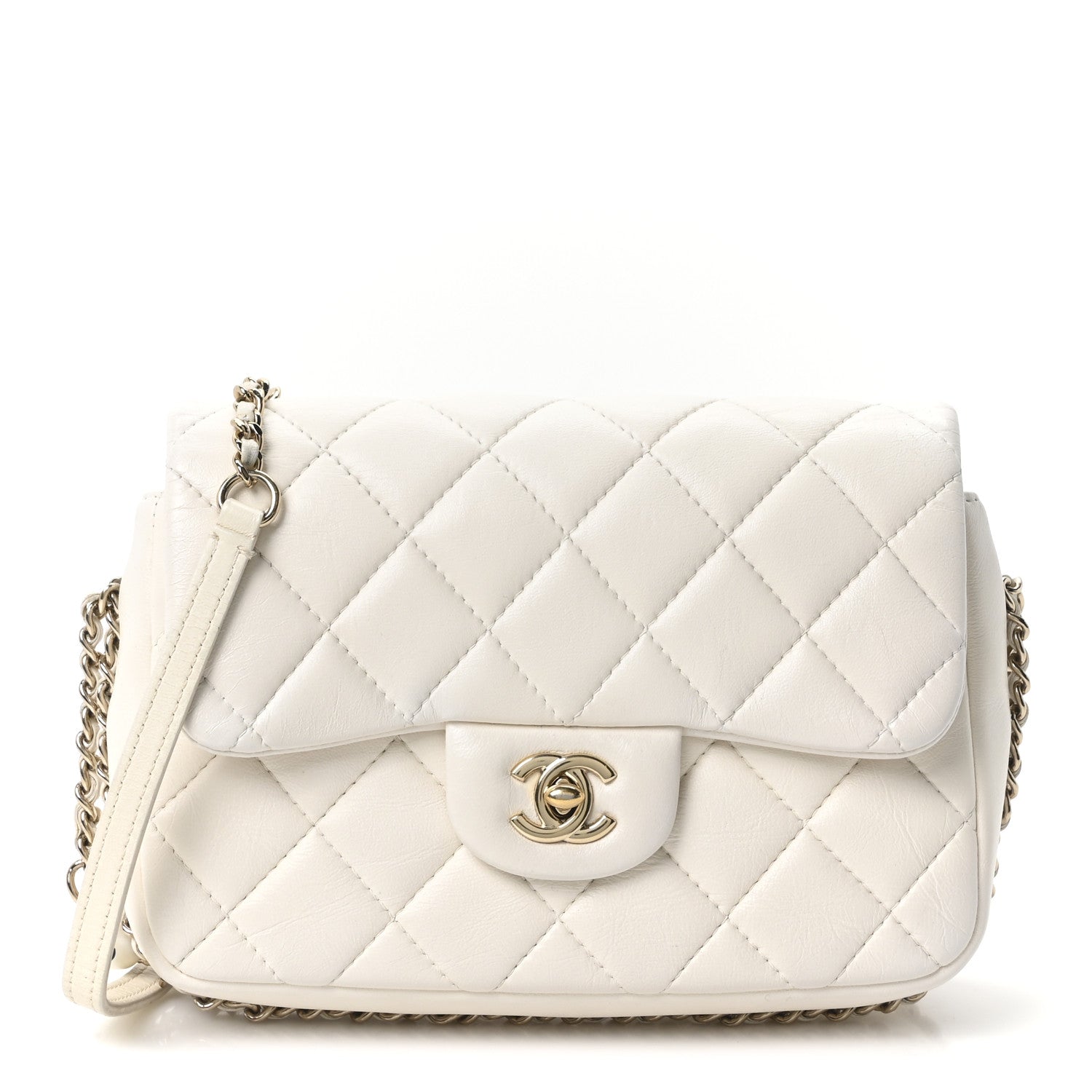 Lambskin Quilted Small My Precious Flap White