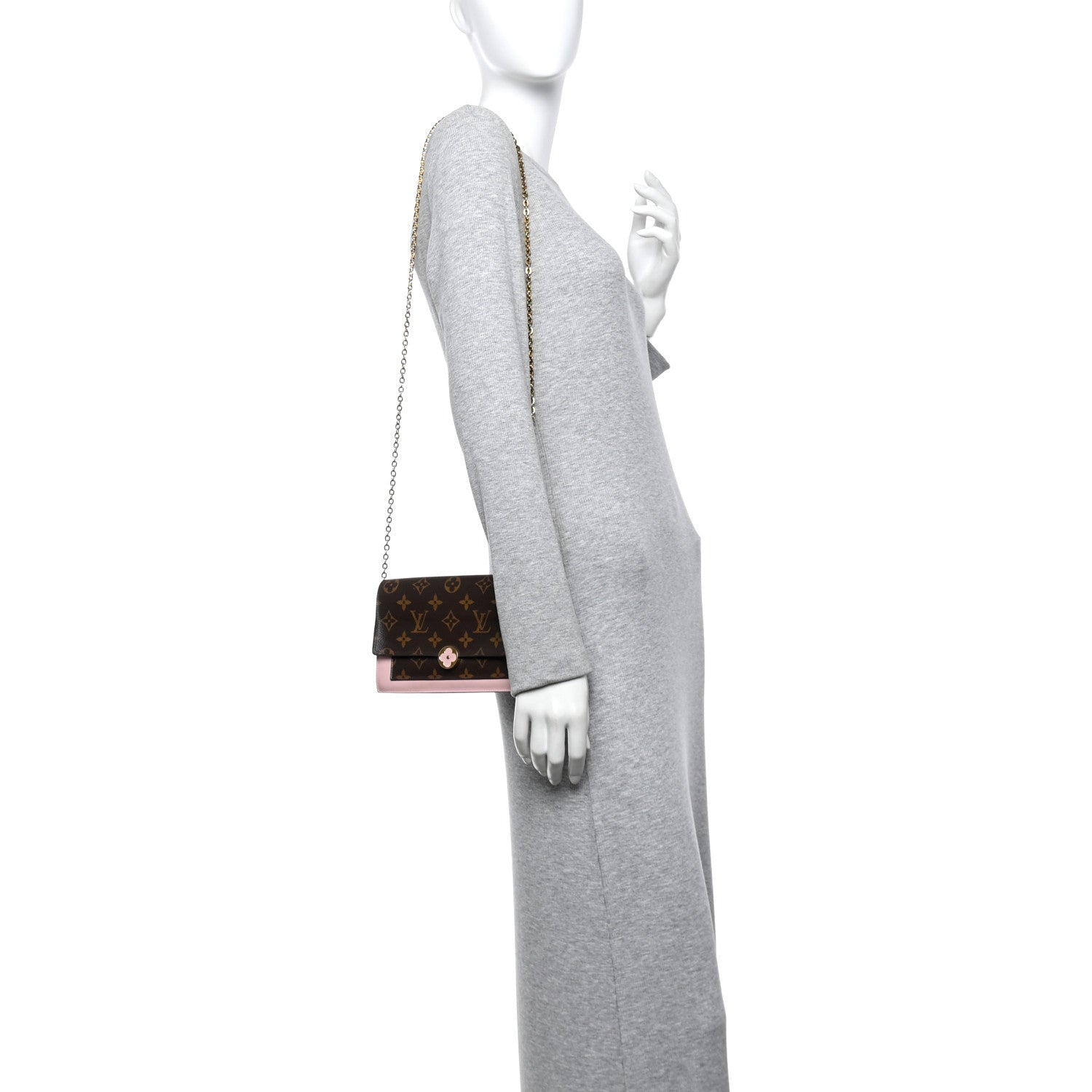 Monogram Flore Chain Wallet Rose Ballerine