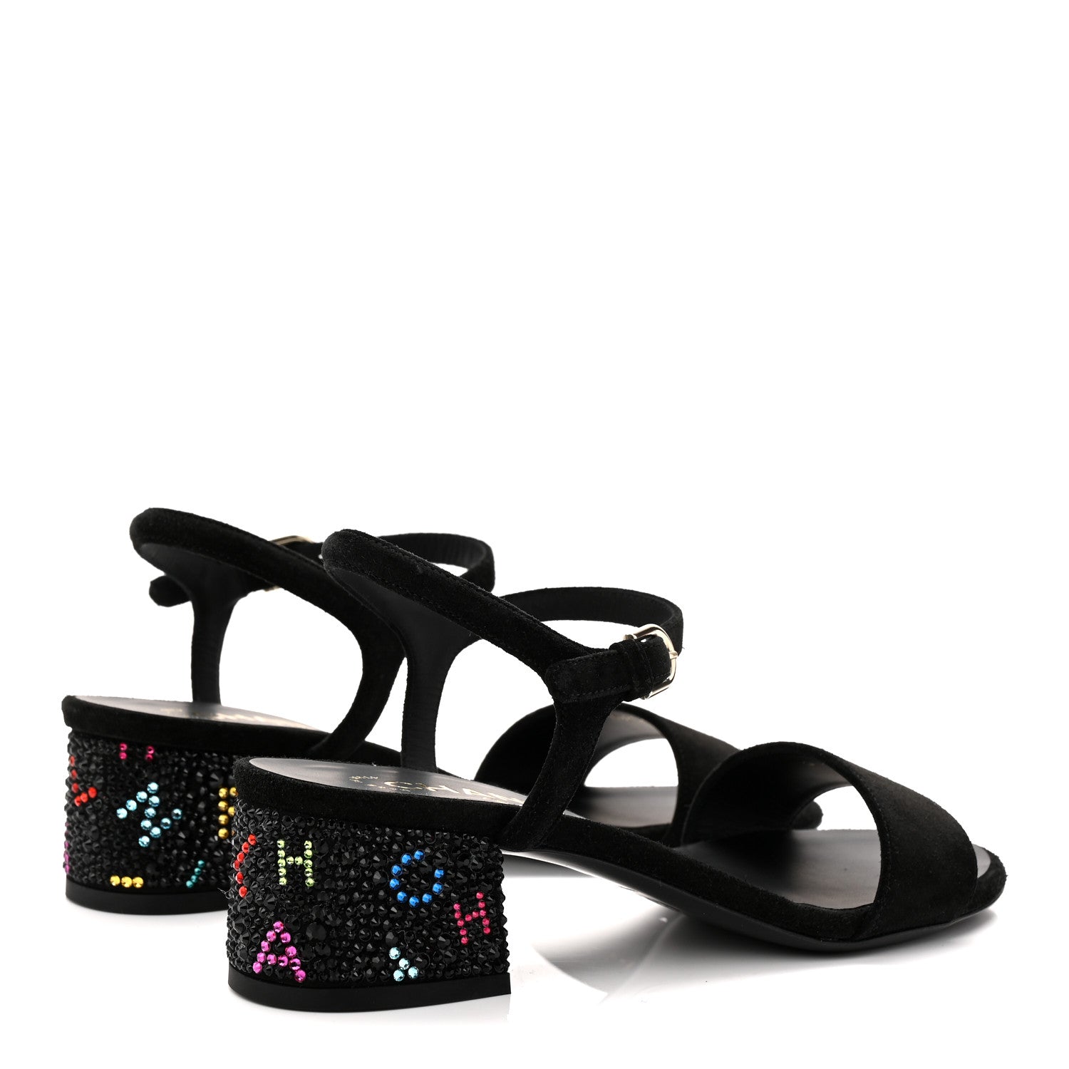 Suede Strass Ankle Strap Sandals 37.5 Black Multicolor