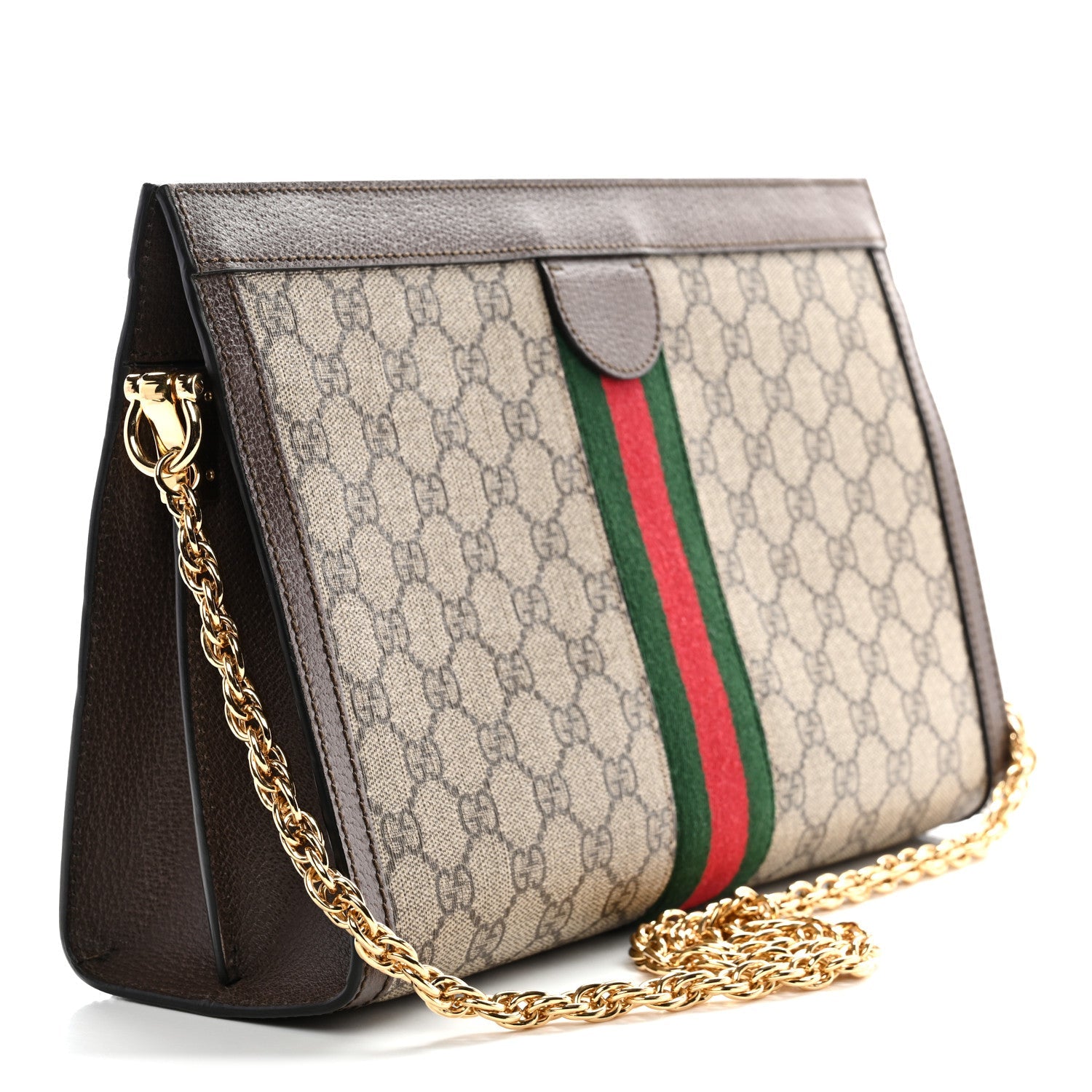 GG Supreme Monogram Web Medium Ophidia Chain Shoulder Bag Brown
