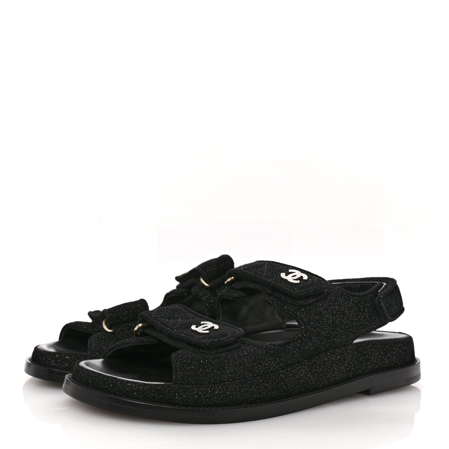 Suede Kidskin Glitter Crystal Velcro Dad Sandals 38 Black Silver