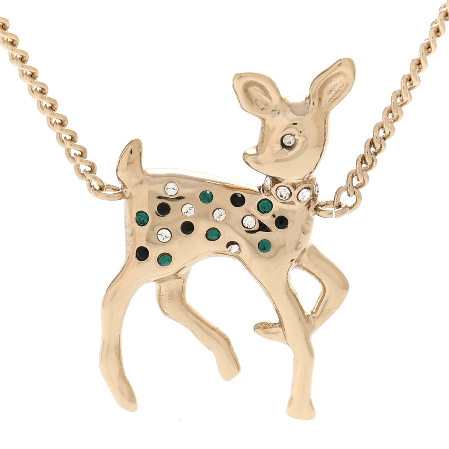 Pearl Crystal CC Deer Long Necklace Gold Green