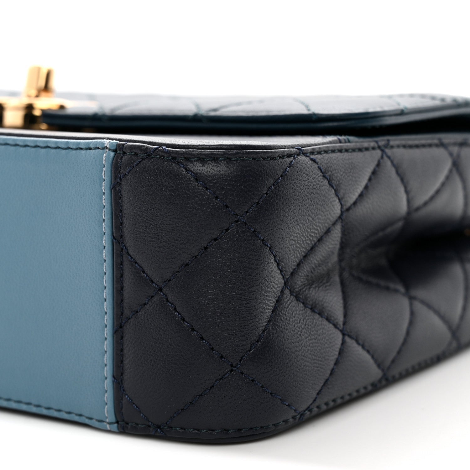 Lambskin Calfskin Quilted Shoulder Flap Bag Dark Blue Light Blue