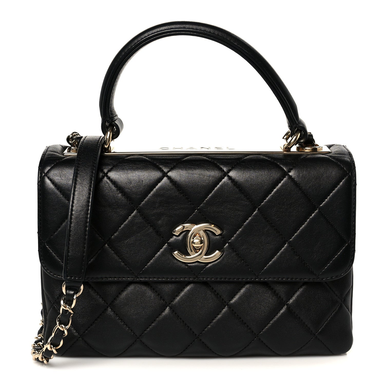Lambskin Quilted Small Trendy CC Dual Handle Flap Bag Black