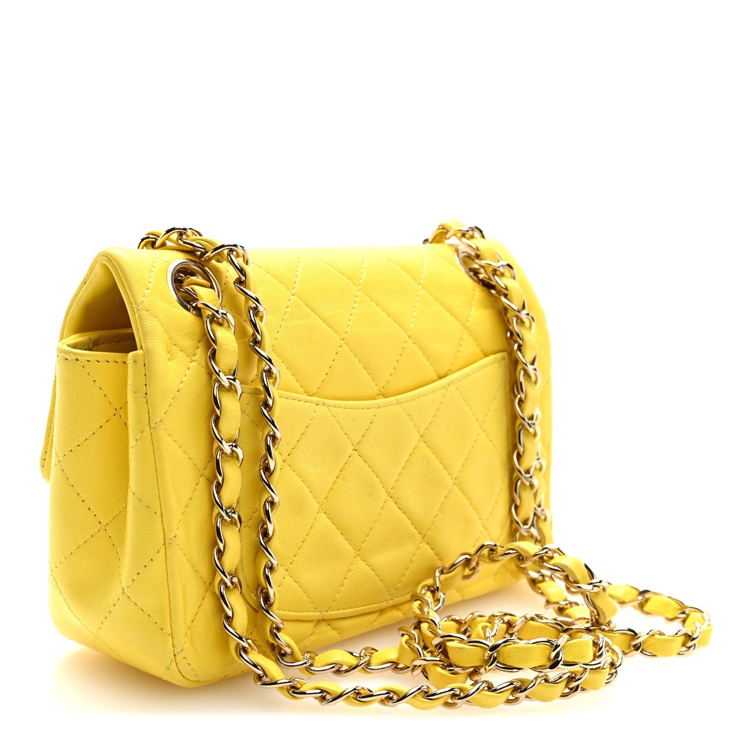 Lambskin Quilted Mini Rectangular Flap Yellow