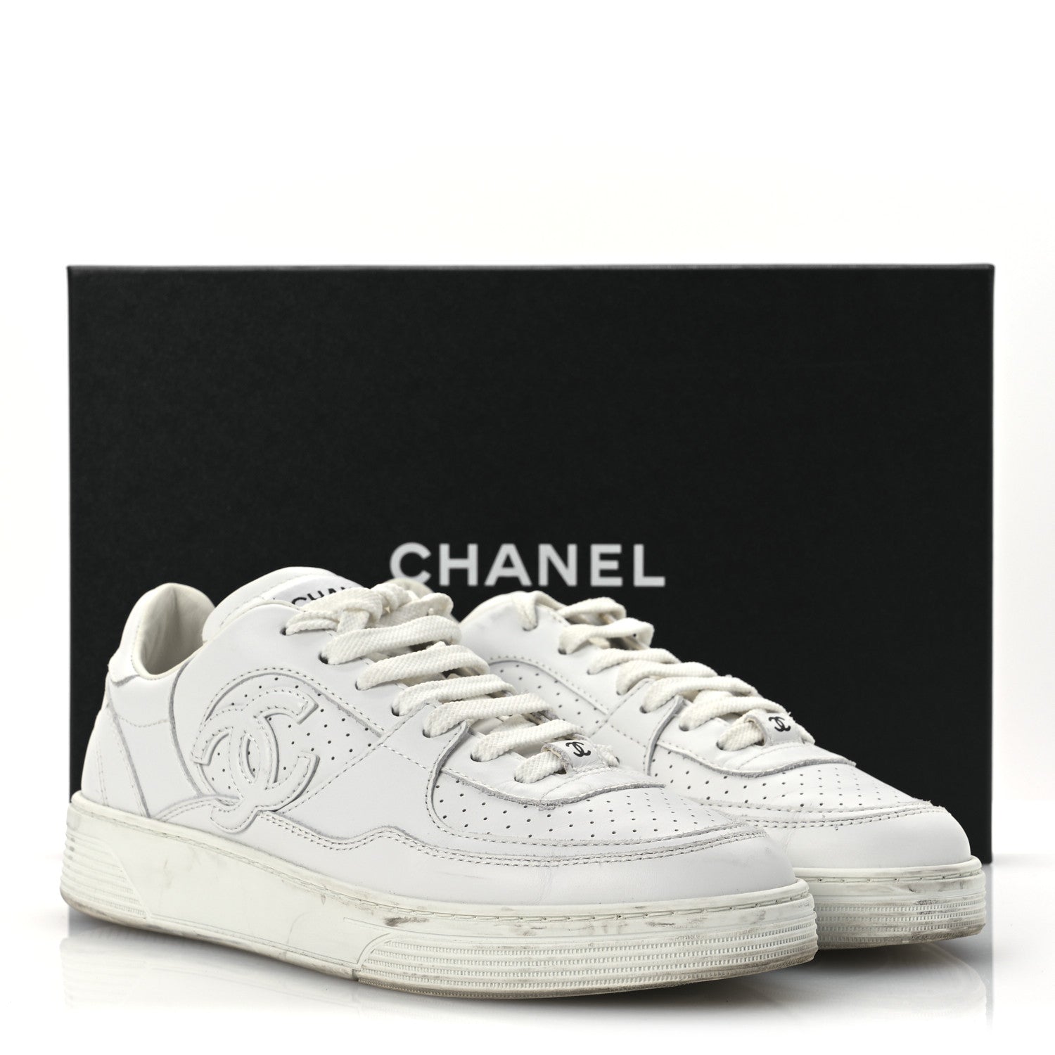 Calfskin Womens CC Sneakers 39.5 White
