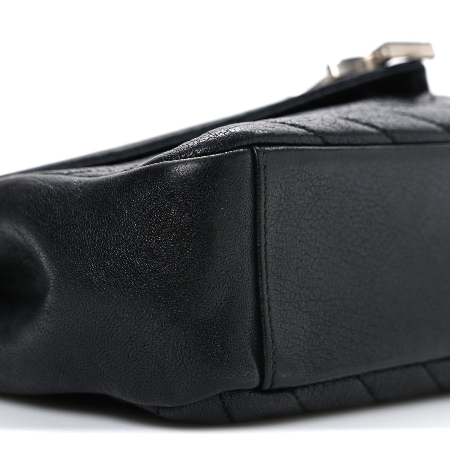 Grained Calfskin Matelasse Chevron Medium Monogram Chain Bag Black