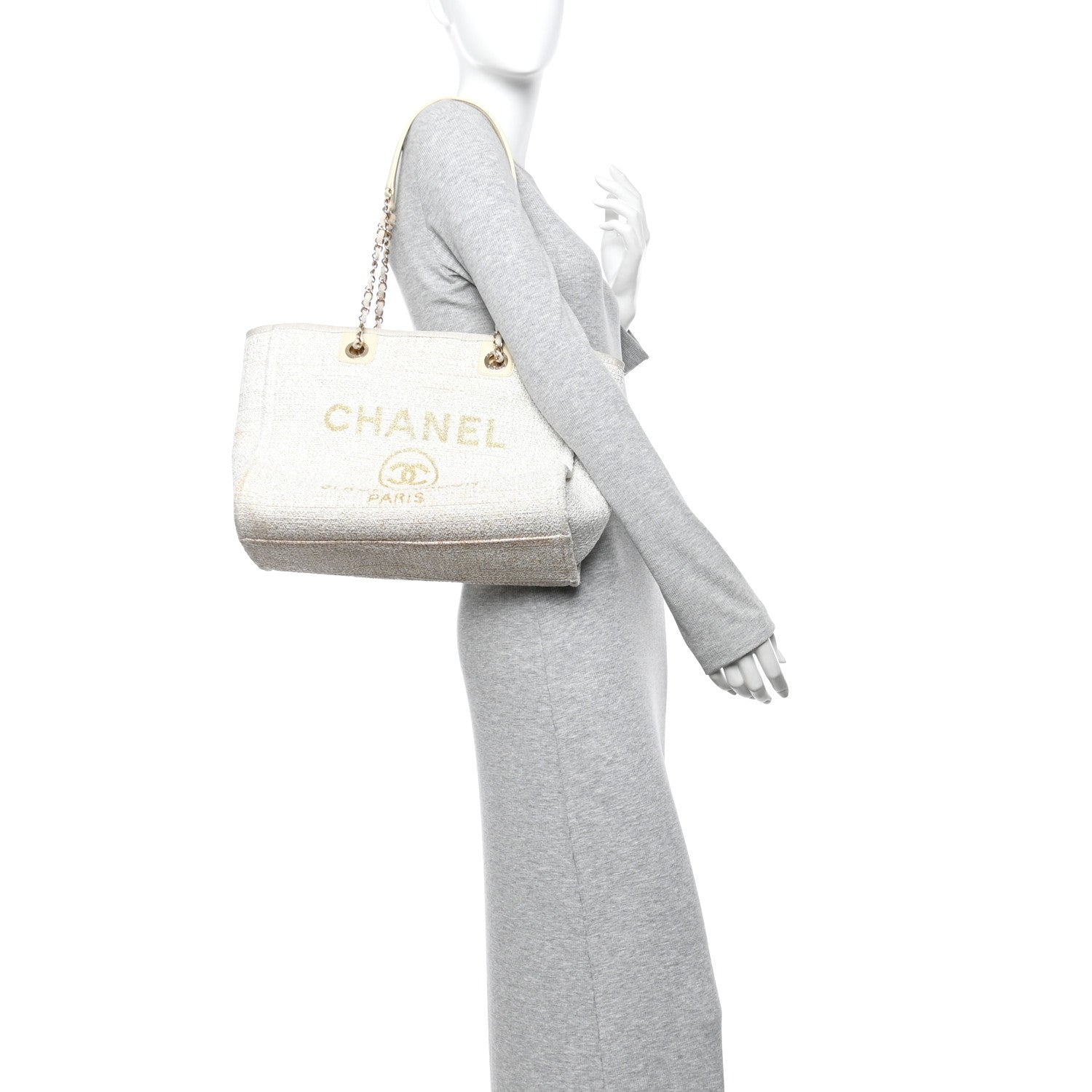 Lurex Boucle Small Deauville Tote Ivory