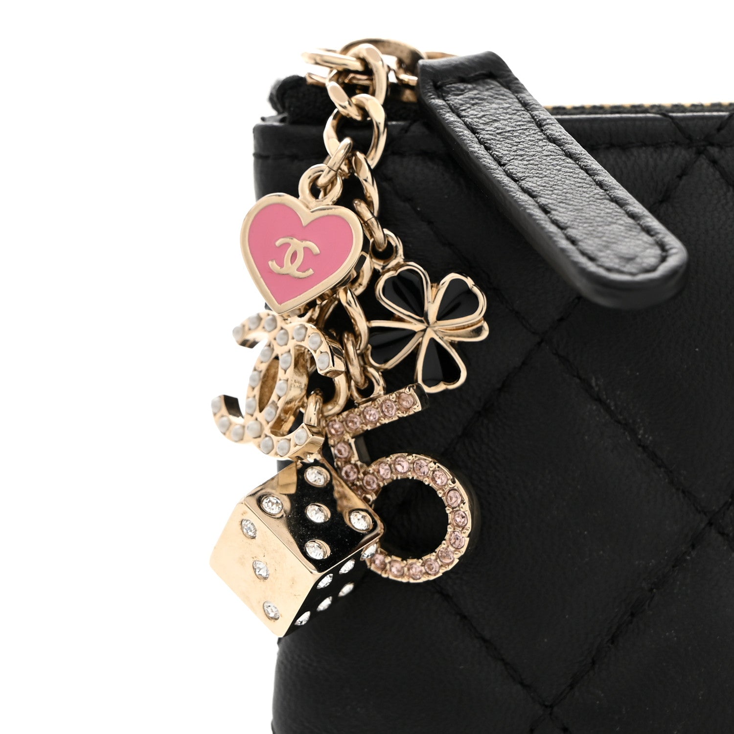 Lambskin Quilted Casino Coin Purse Black