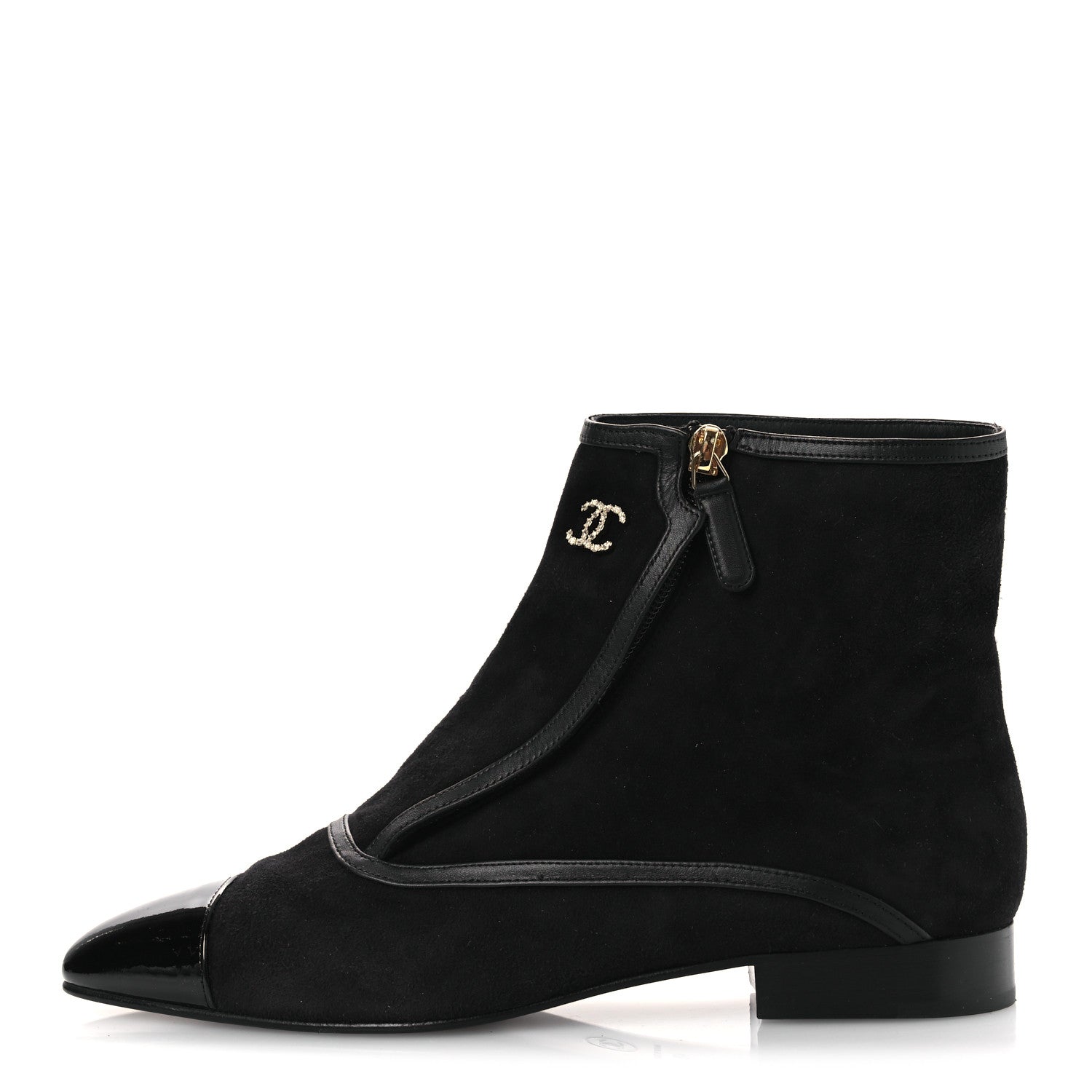 Suede Lambskin Patent Calfskin CC Cap Toe Ankle Boots 40 Black