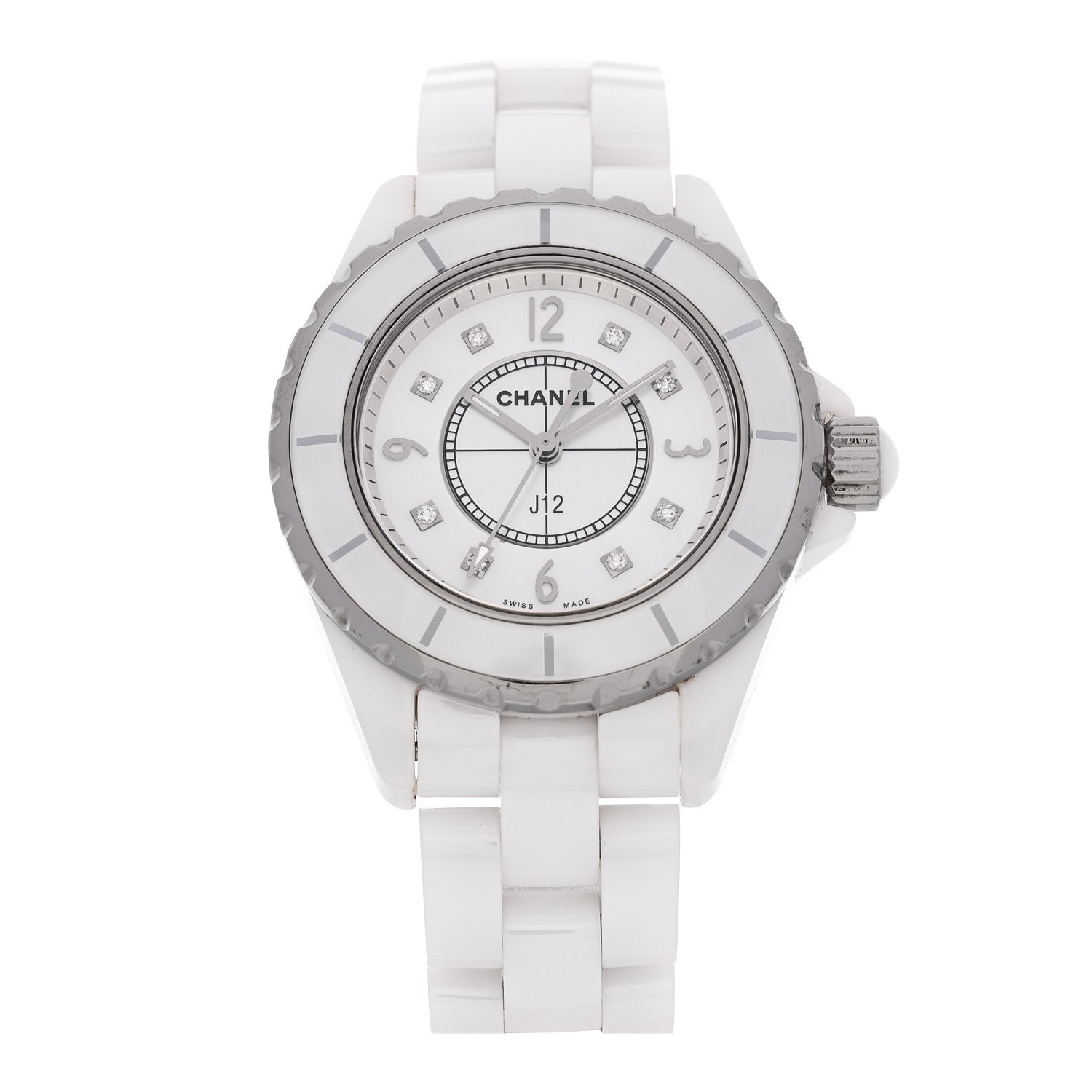 Stainless Steel Ceramic Diamond Mother of Pearl 33mm J12 Quartz Watch White