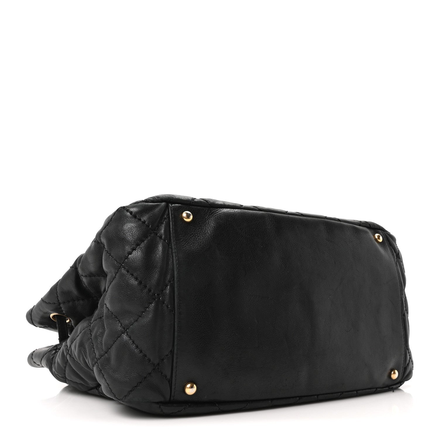 Aged Calfskin Quilted Accordion Flap Black