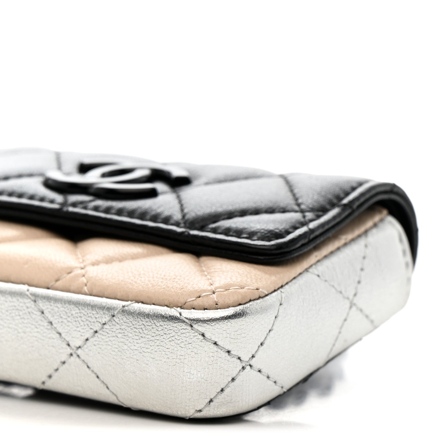 Lambskin Quilted Mini Chain Belt Bag Black Beige Multicolor