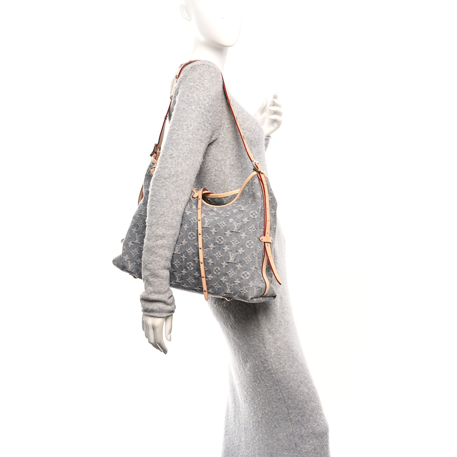 Monogram Denim CarryAll MM Washed Grey